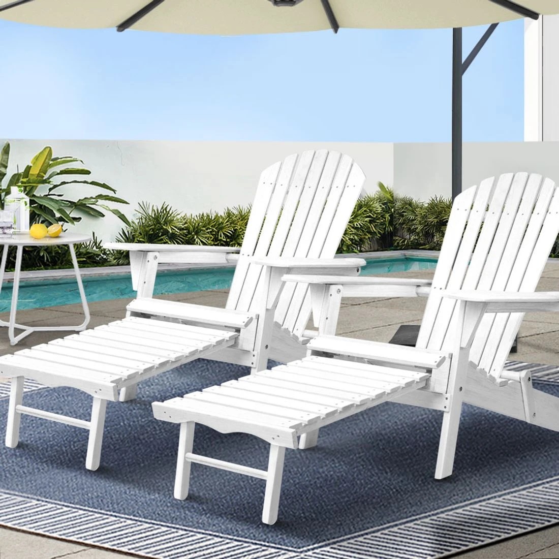 3 Gardeon 2PC Adirondack Outdoor Chairs Wood Foldable Sun Lounge Patio Furniture - White, 3 of 5