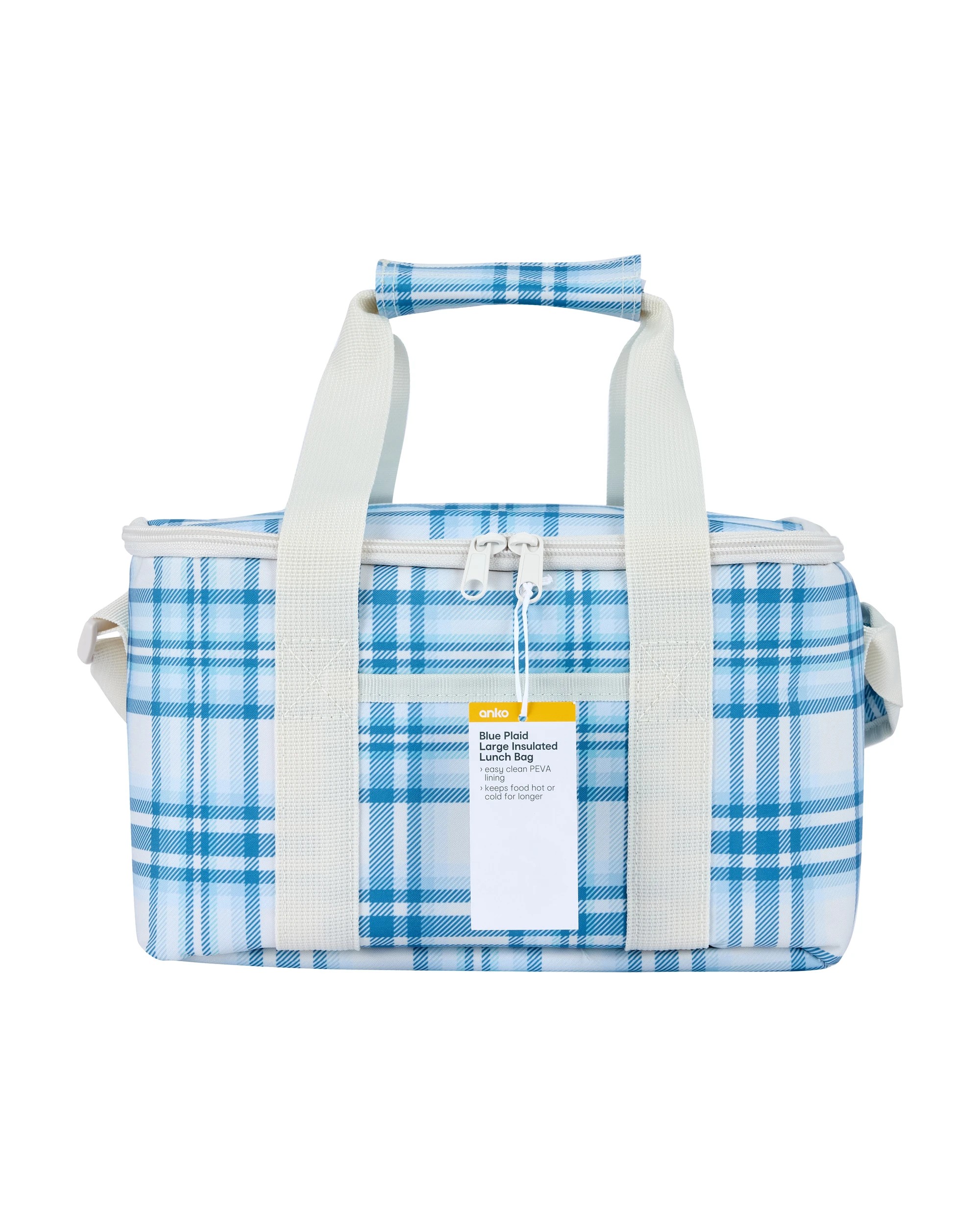 4 Blue Plaid Large Insulated Lunch Bag, 4 of 4