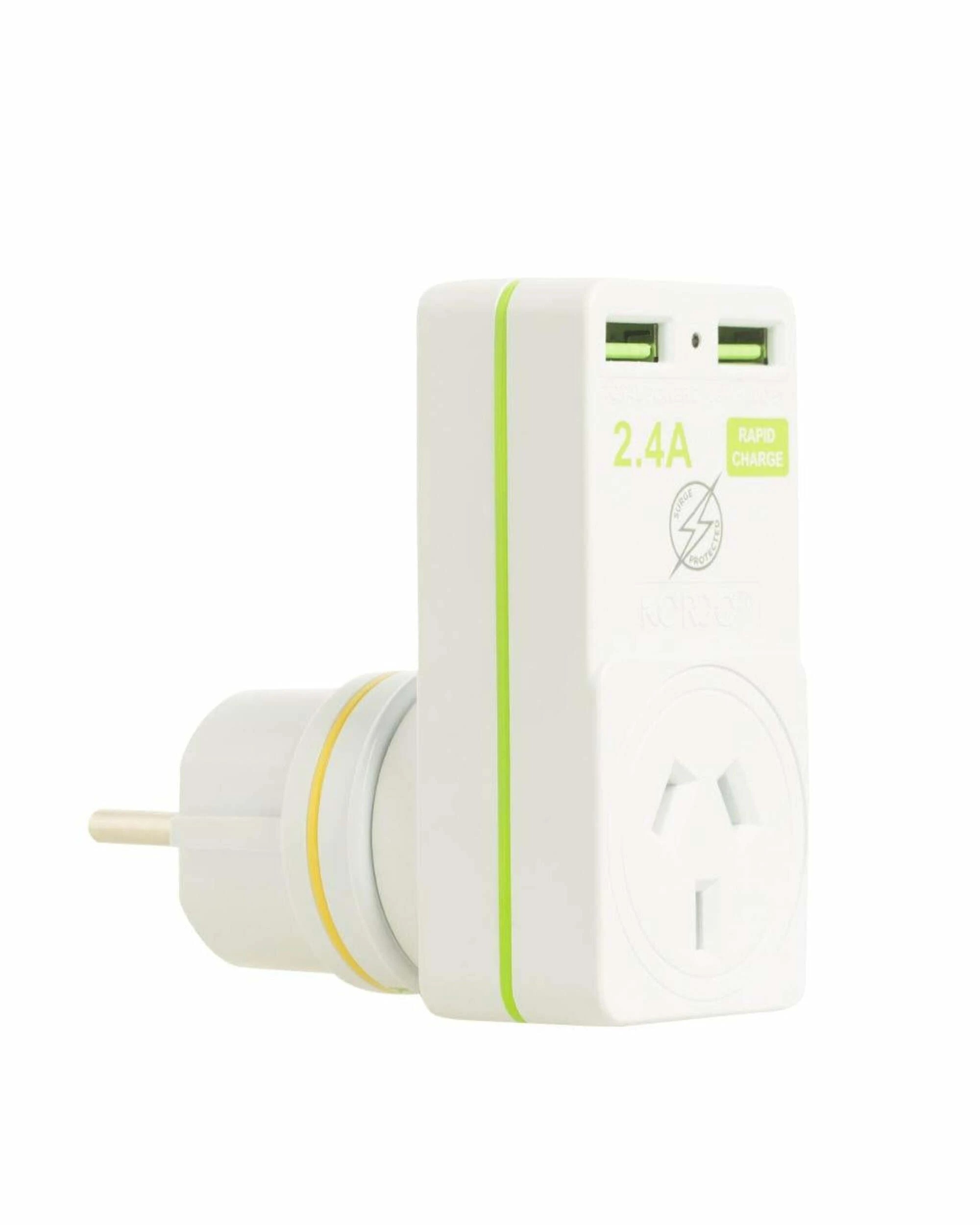 1 Korjo Travel Adaptor Plug with 2 x USB - Aus to Europe - White, 1 of 5