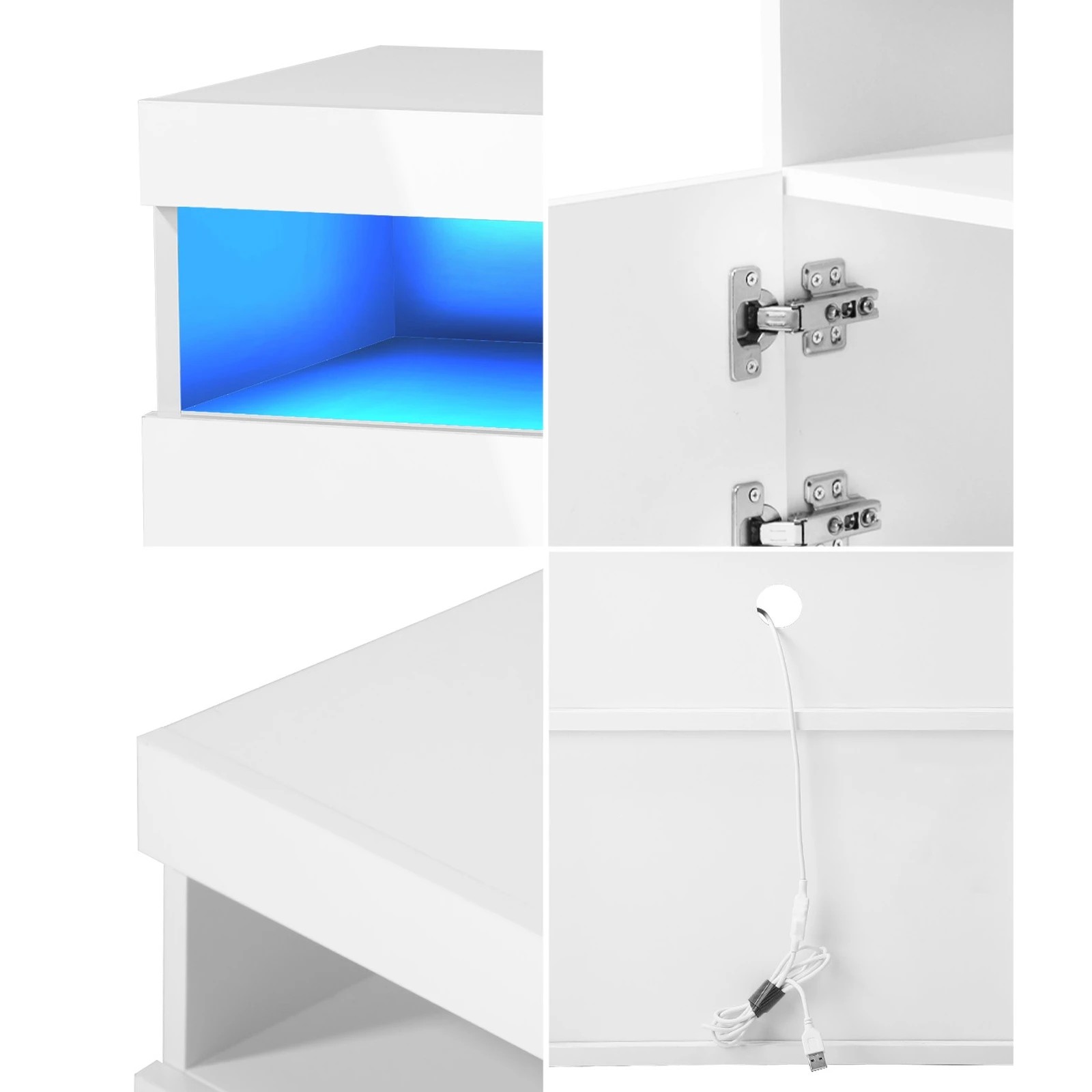 6 Oikiture Bedside Table Led Nightstand Shelf Storage Cabinet
 - White, 6 of 10