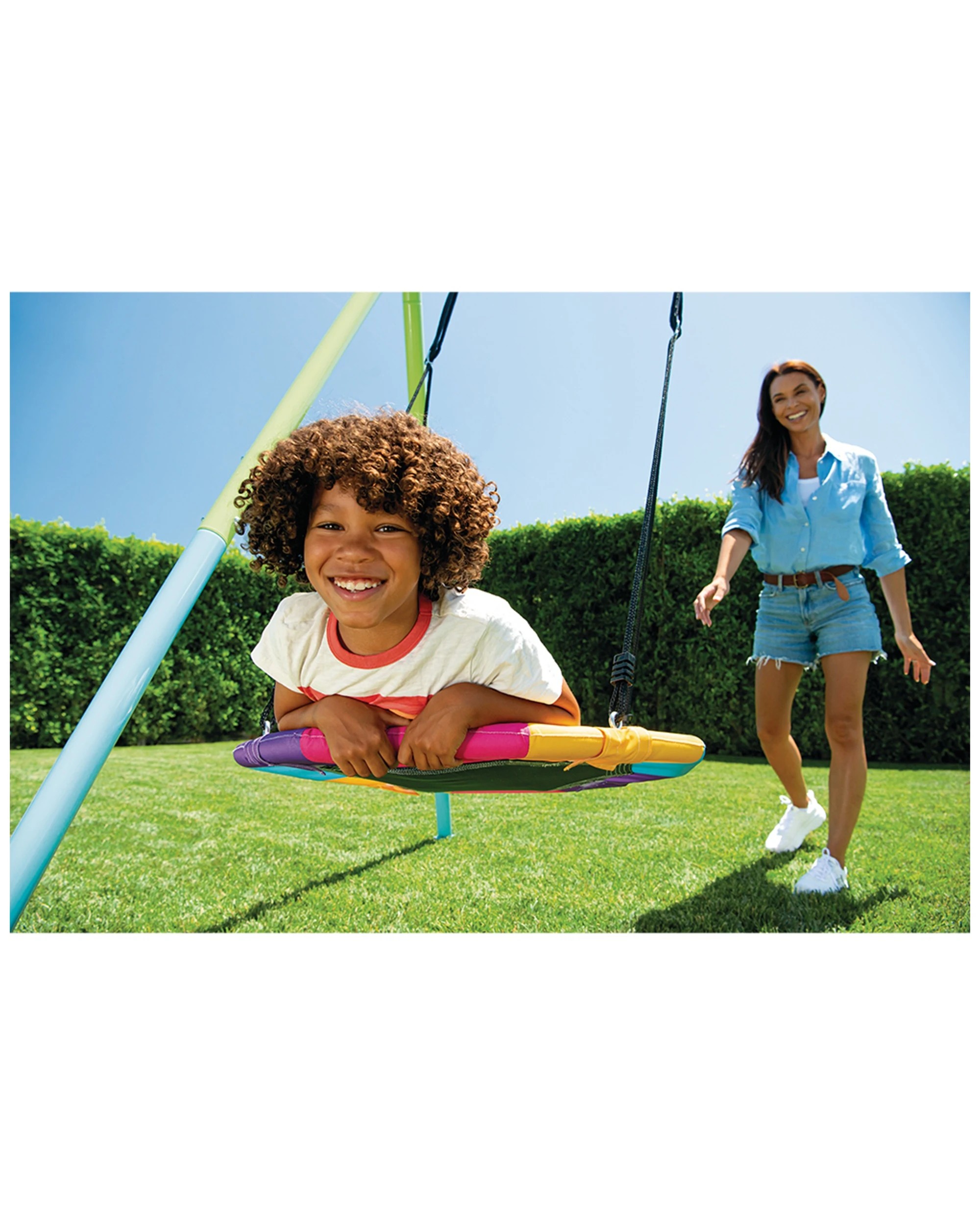 4 Intex Three Feature Steel Frame Kids Swing Set Backyard 3 Years Plus Saucer Glider - Green, 4 of 4