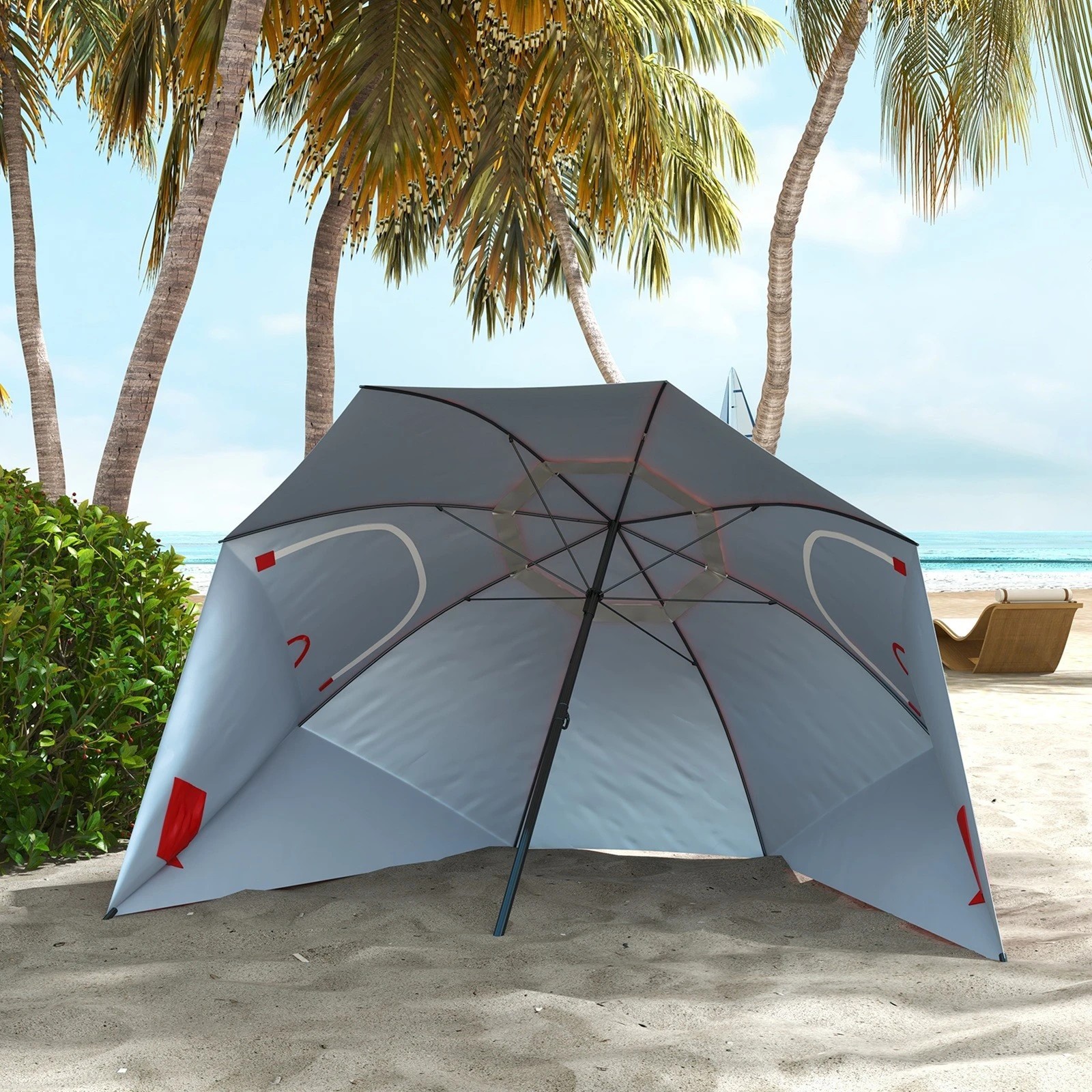 5 Havana Outdoors Beach Umbrella Tent 2.4M Outdoor Garden Beach Portable Shade - Red, 5 of 6