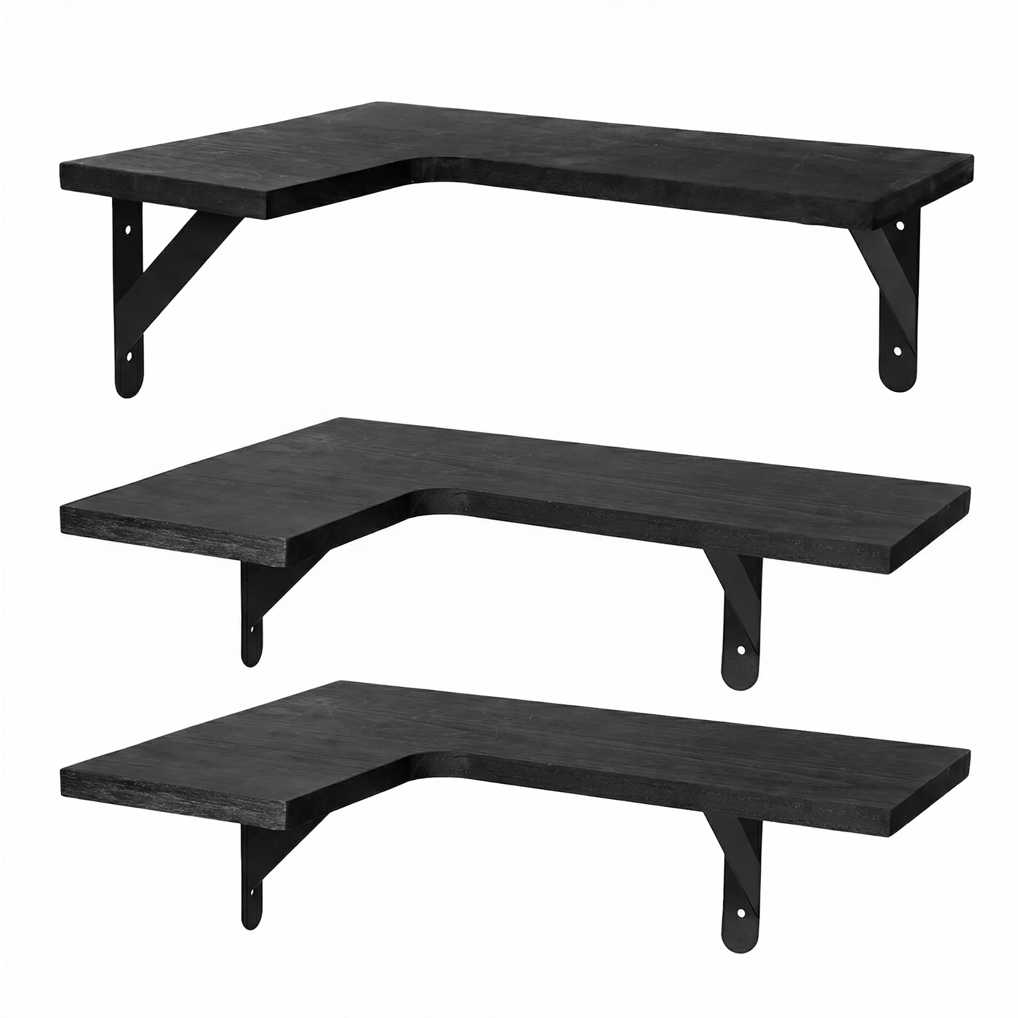 1 Levede Wooden Corner Floating Shelves Wall Mounted 3 Sets - Black - Black, 1 of 5