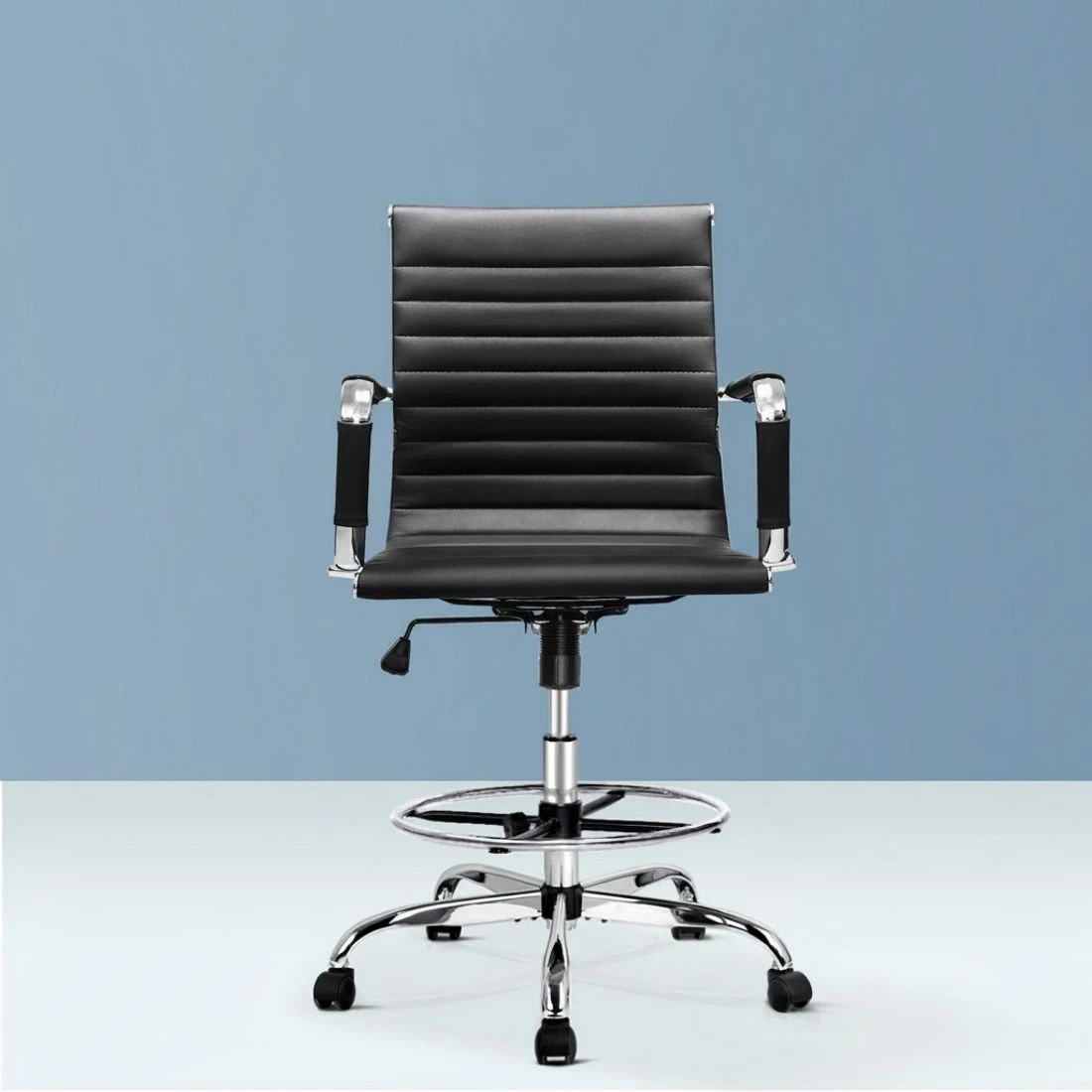 3 Artiss Office Chair Drafting Stool Leather Chairs - Black, 3 of 5