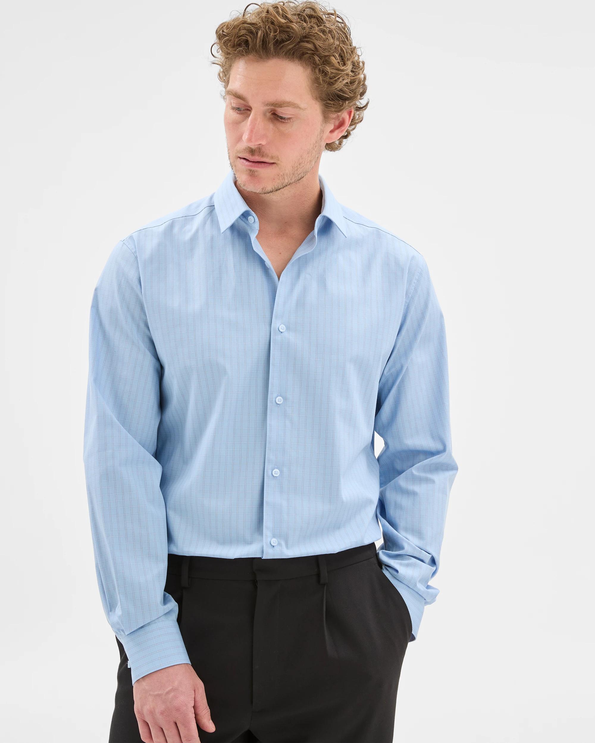 3 Australian Cotton Long Sleeve Shirt - Preview BLUE CHECK, 3 of 6