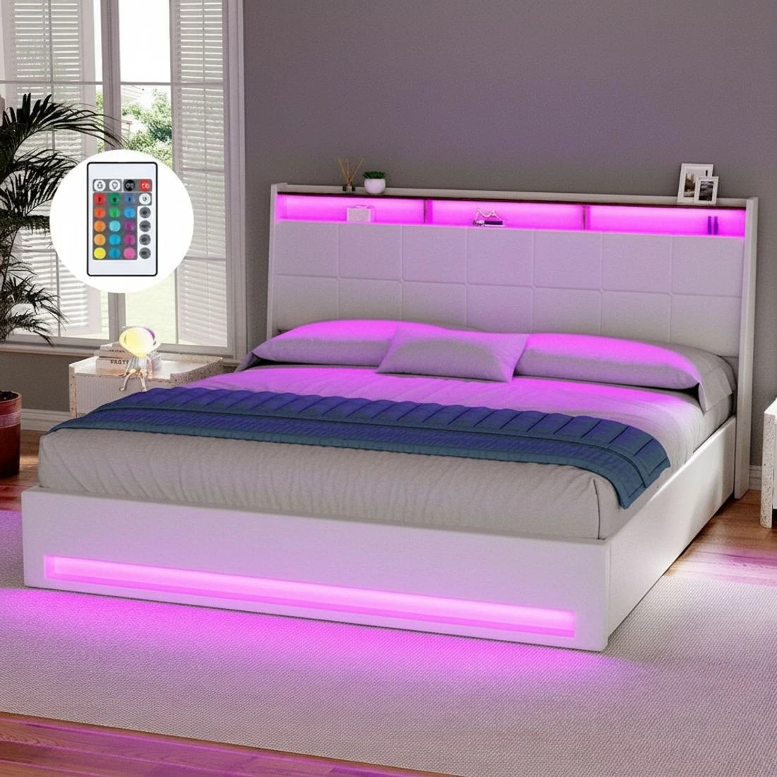 5 Artiss Bed Frame Gas Lift - King - White, 5 of 6