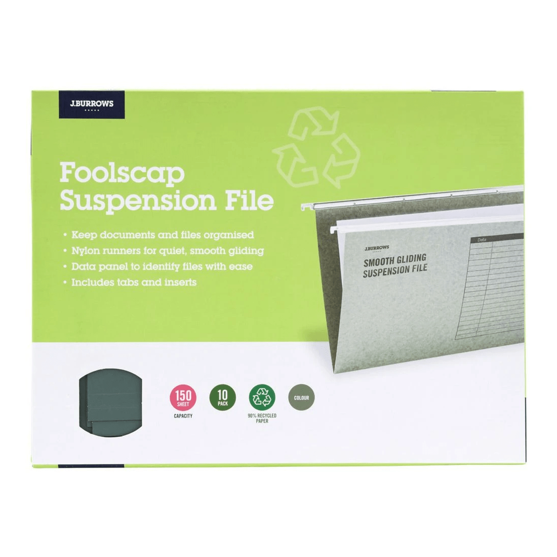 3 J.Burrows Suspension File Holder w/ 10 Foolscap Files Grn/Blk, 3 of 3