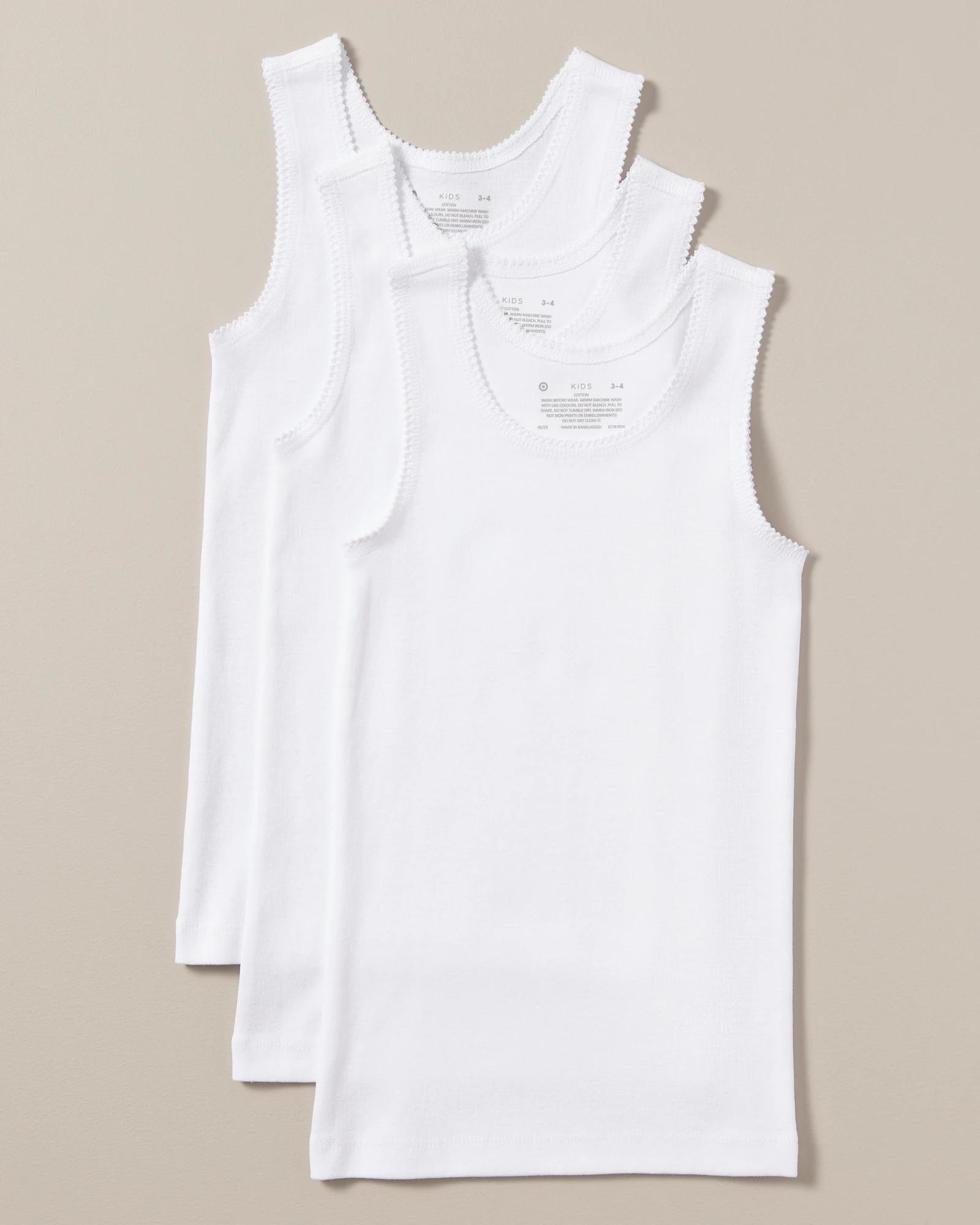 1 Target Girls Cotton Vests - 3 Pack WHITE, 1 of 3
