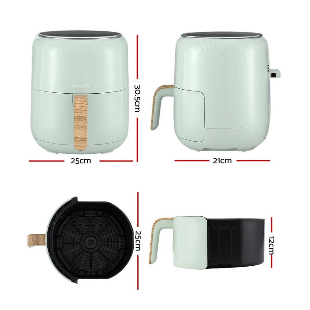 2 Devanti 5L Air Fryer Touch Control 1500W Green - Green, 2 of 6