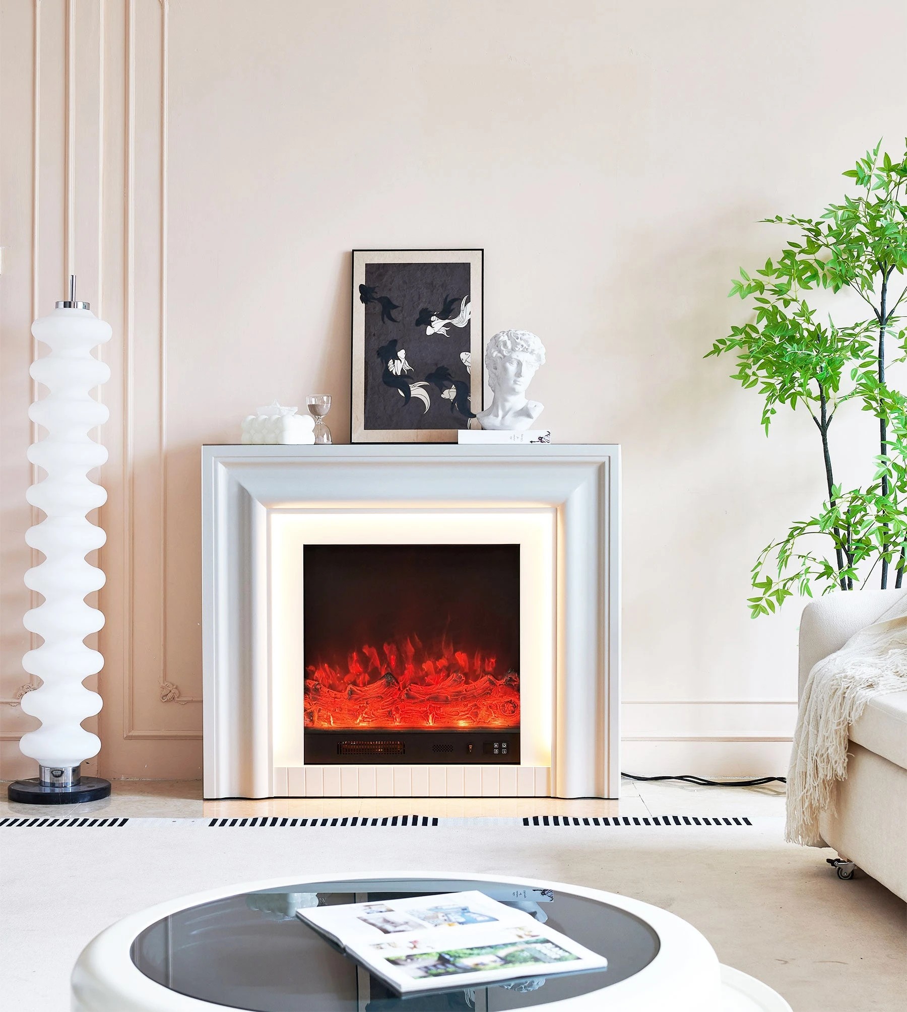 2 Moda Living Emerald Electric Fireplace Heater Cream Mantel Suite - Beige, 2 of 6