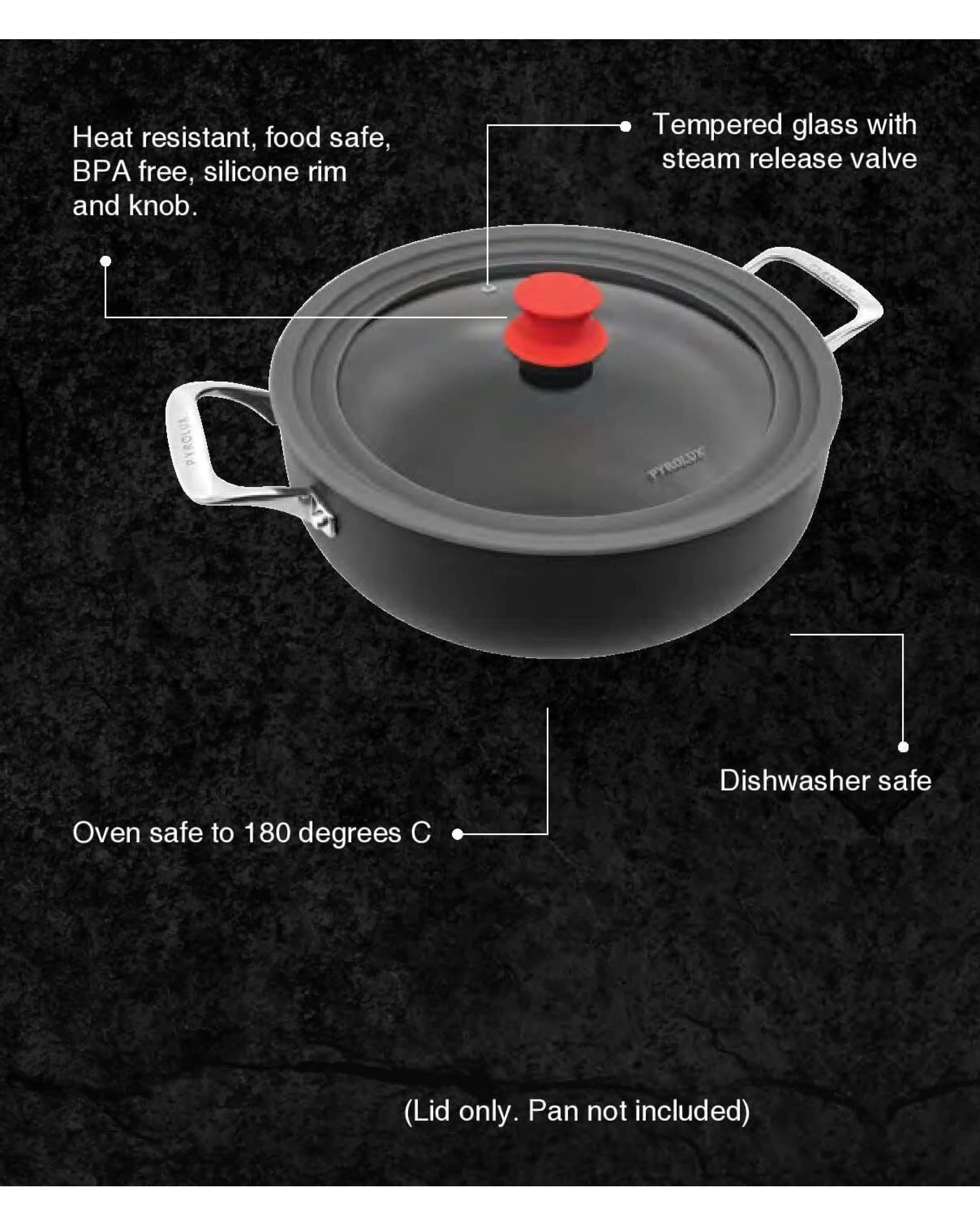 4 Pyrolux Universal Pot &amp; Pan Glass Lid, 20/22/24cm, 4 of 4