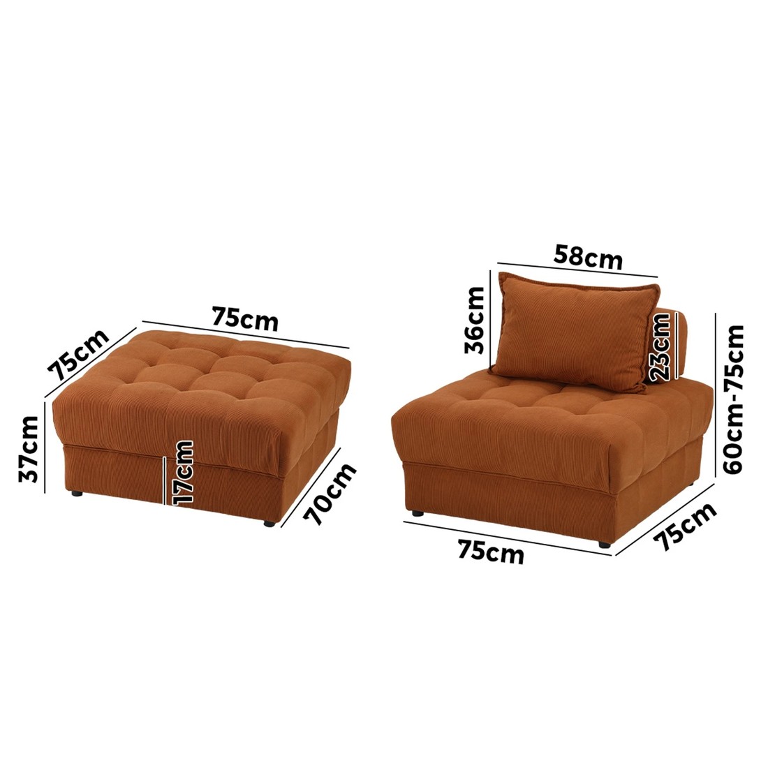 9 Oikiture 5 Seater Velvet Modular Sofa & Ottoman Set Armless Tofu Back
 - Brown, 9 of 10