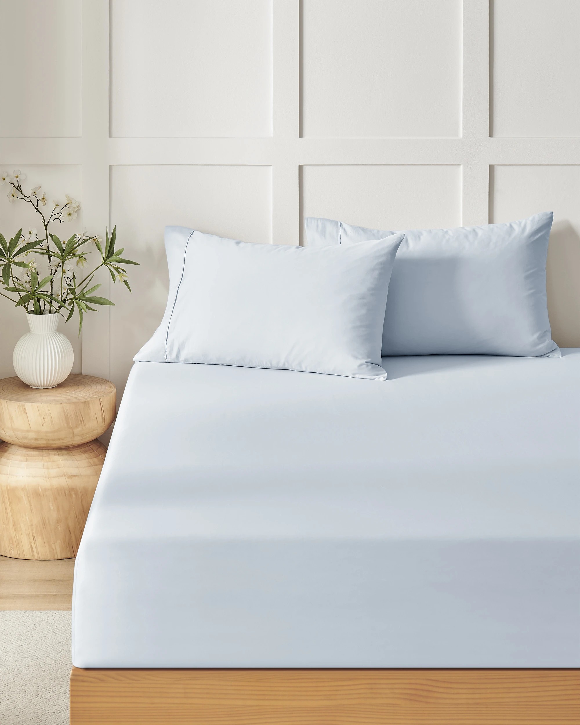 2 Dreamaker 400TC Premium Cotton Sateen Fitted Sheet Set - King Single Bed - Sky, 2 of 7