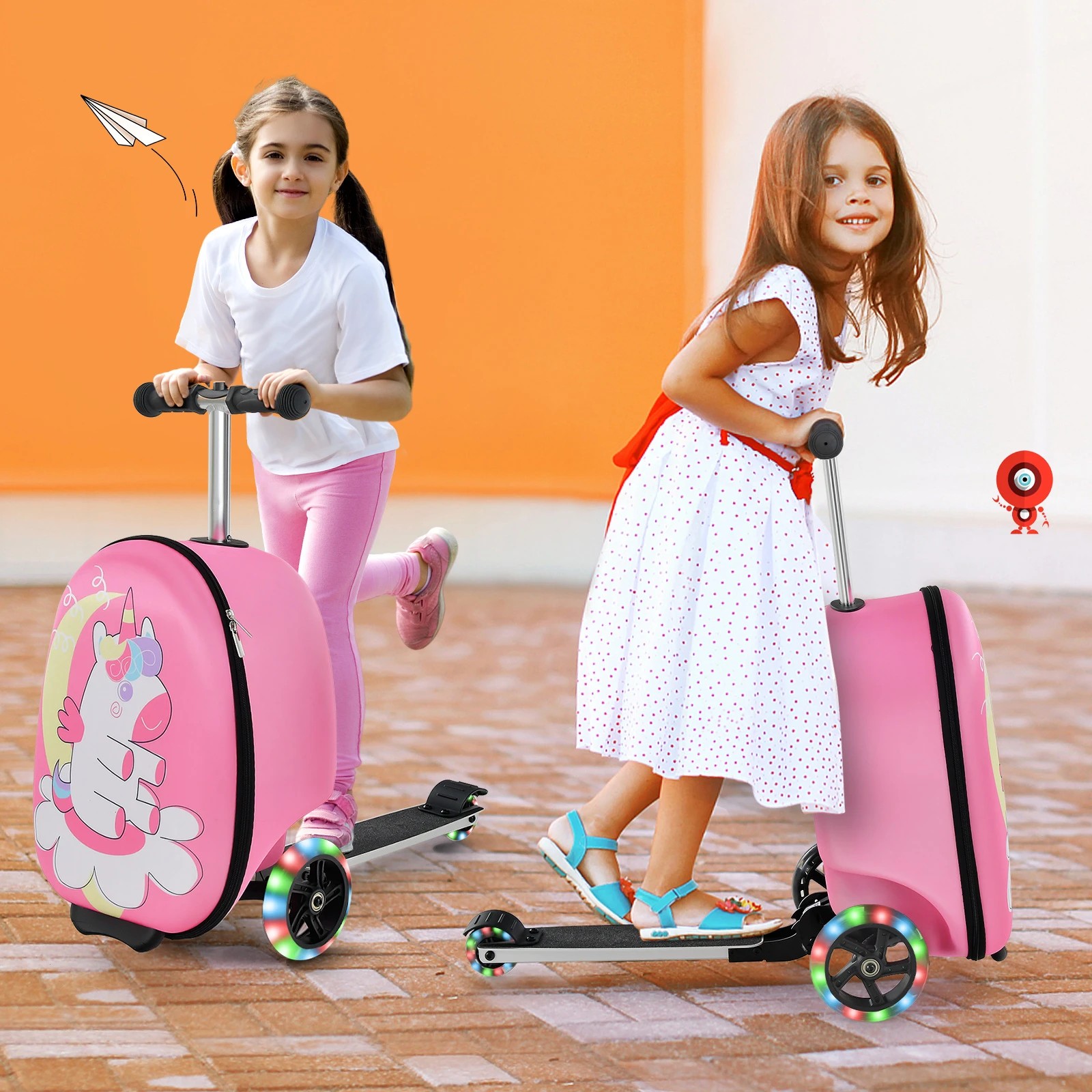 1 Costway Kids Suitcase Scooter Ride-on Luggage w/LED Wheels Unicorn, 1 of 1