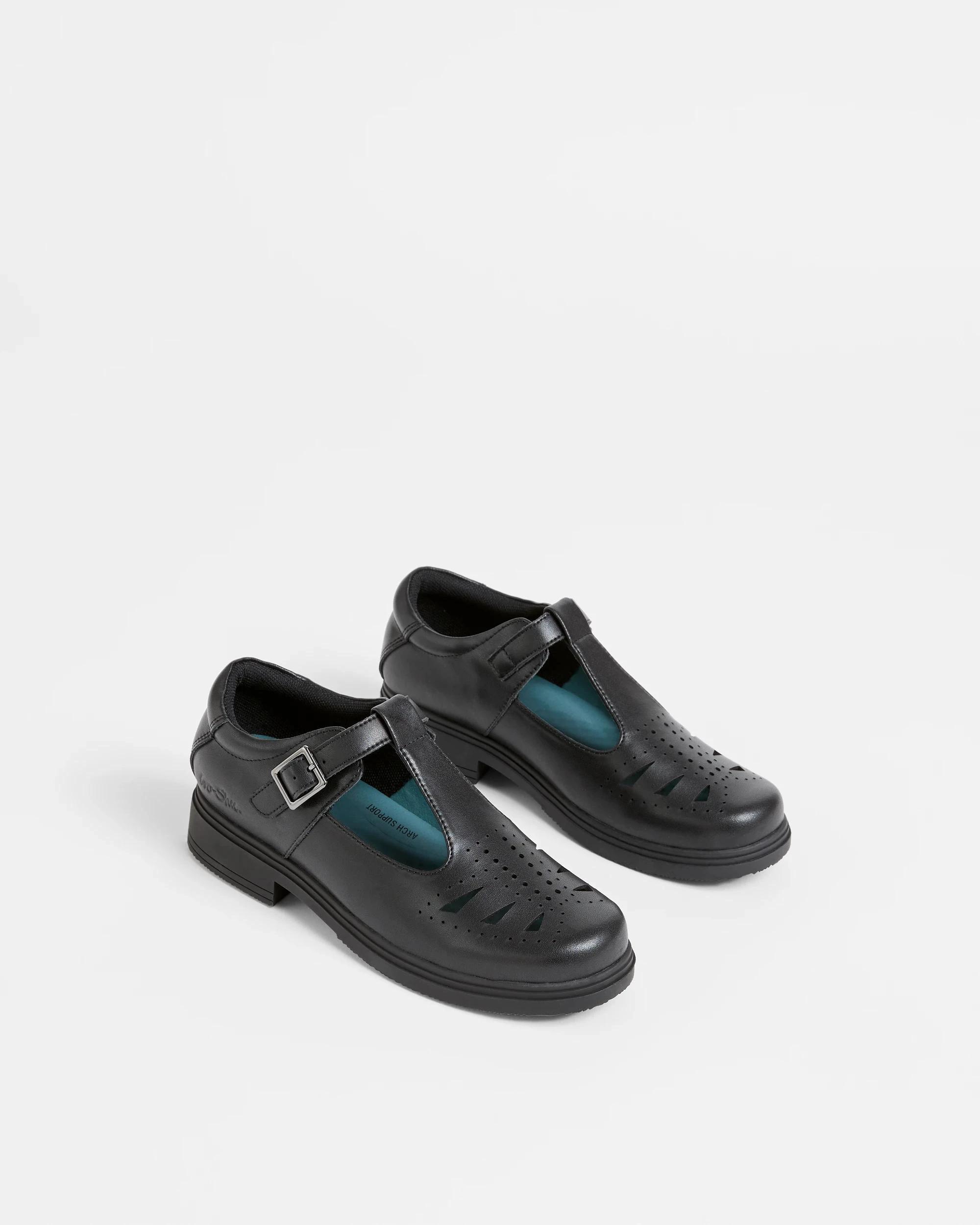 5 GroShu by Grosby Gro-Shu Leather T-Bar School Shoes BLACK, 5 of 5