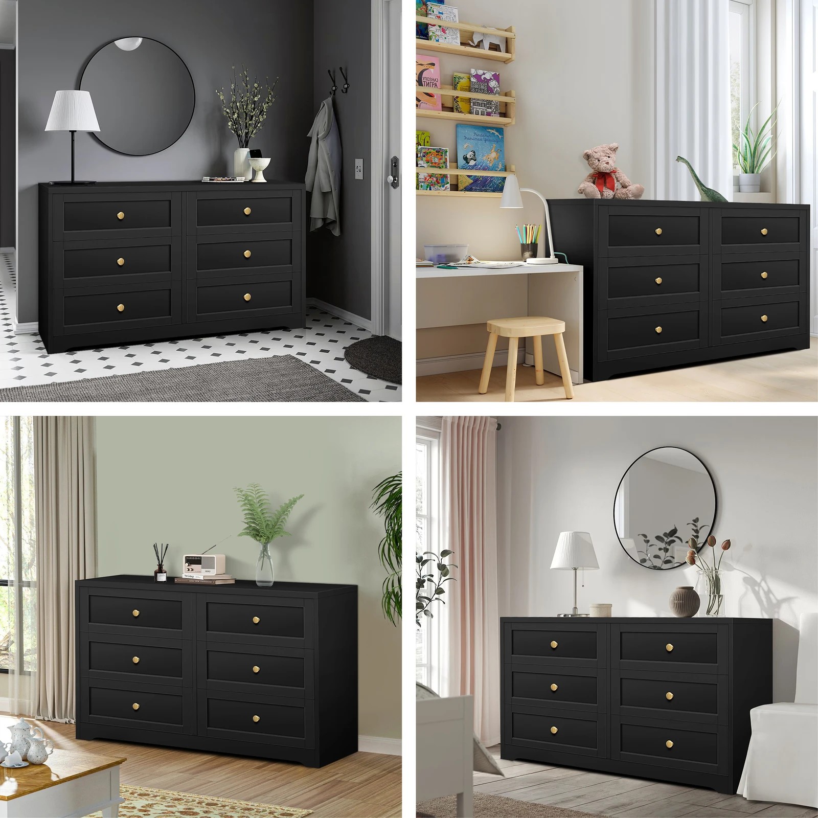 5 Alfordson 6 Chest of Drawers Hamptons Storage Cabinet Dresser Tallboy - Black, 5 of 8
