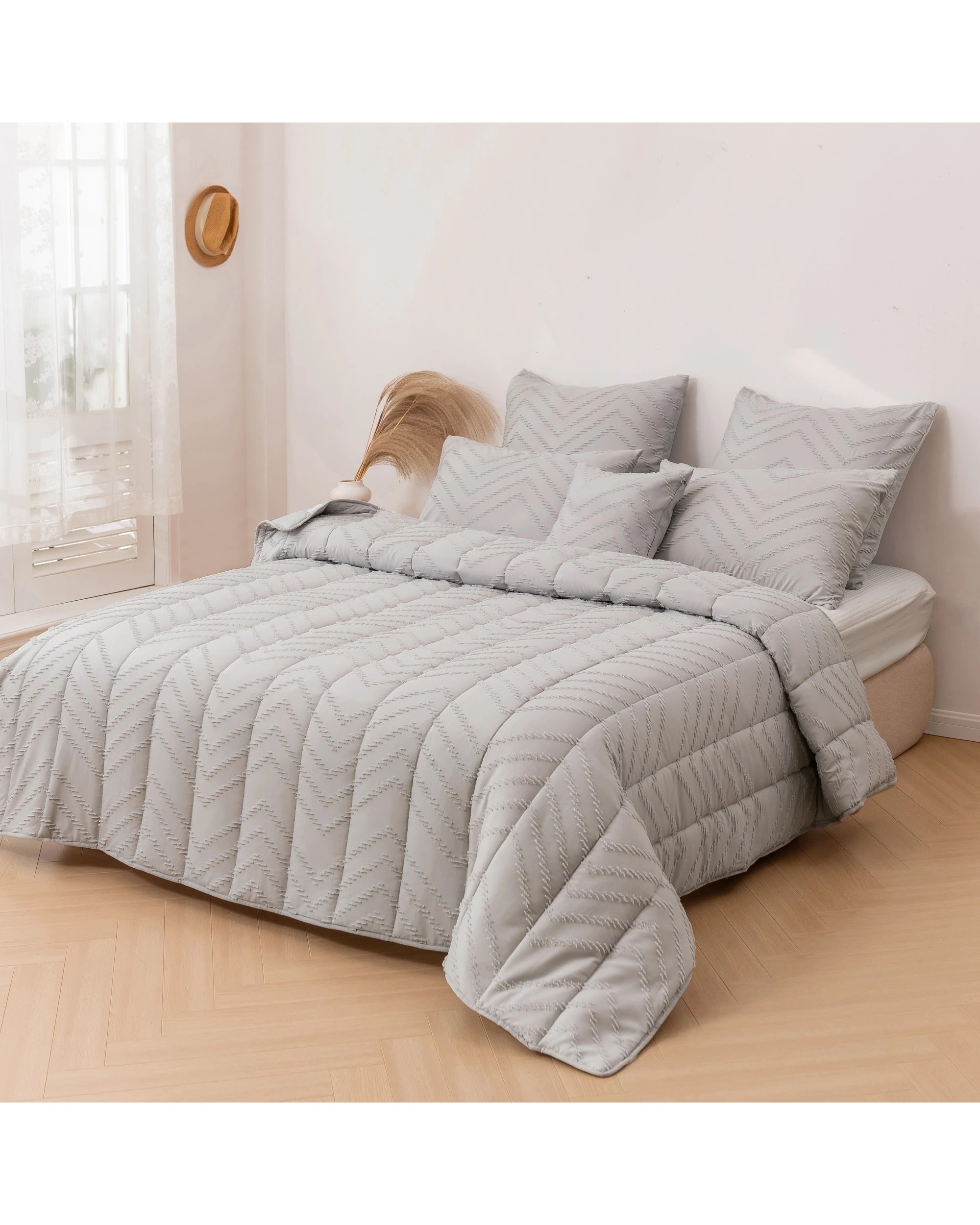 2 Dreamaker Lennox Chevron 6 Piece Comforter Set - Queen Bed - Silver, 2 of 9