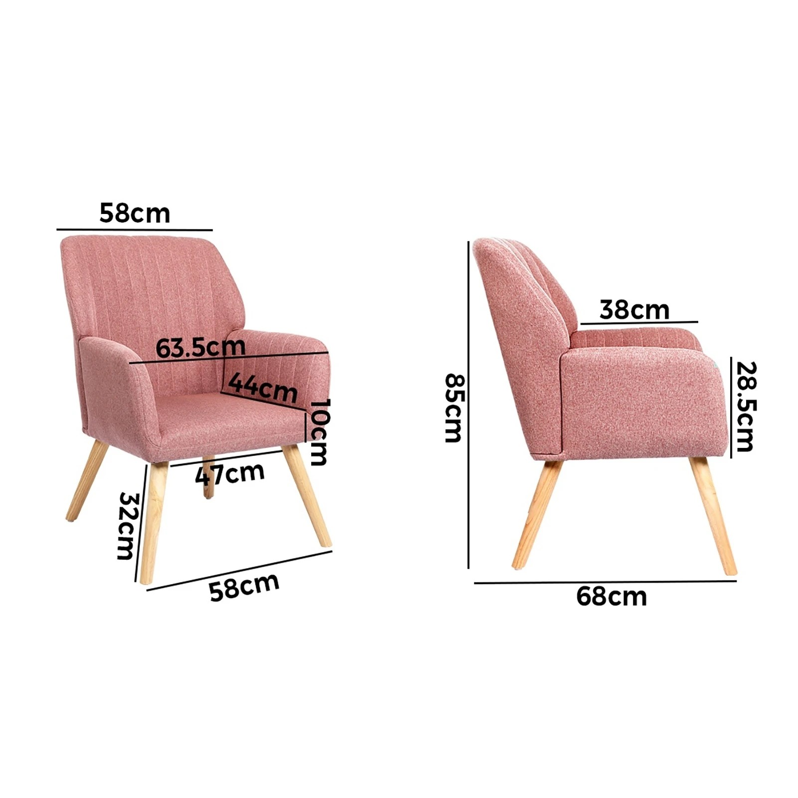 2 Oikiture 2x Armchair Lounge Sofa Chair Fabric Accent Chairs Armchairs - Pink, 2 of 10