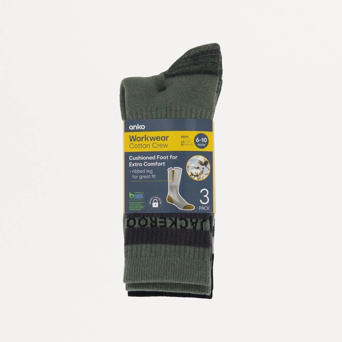 3 3 Pack Stripe Work Socks GREY, GREEN, BLACK, 3 of 3