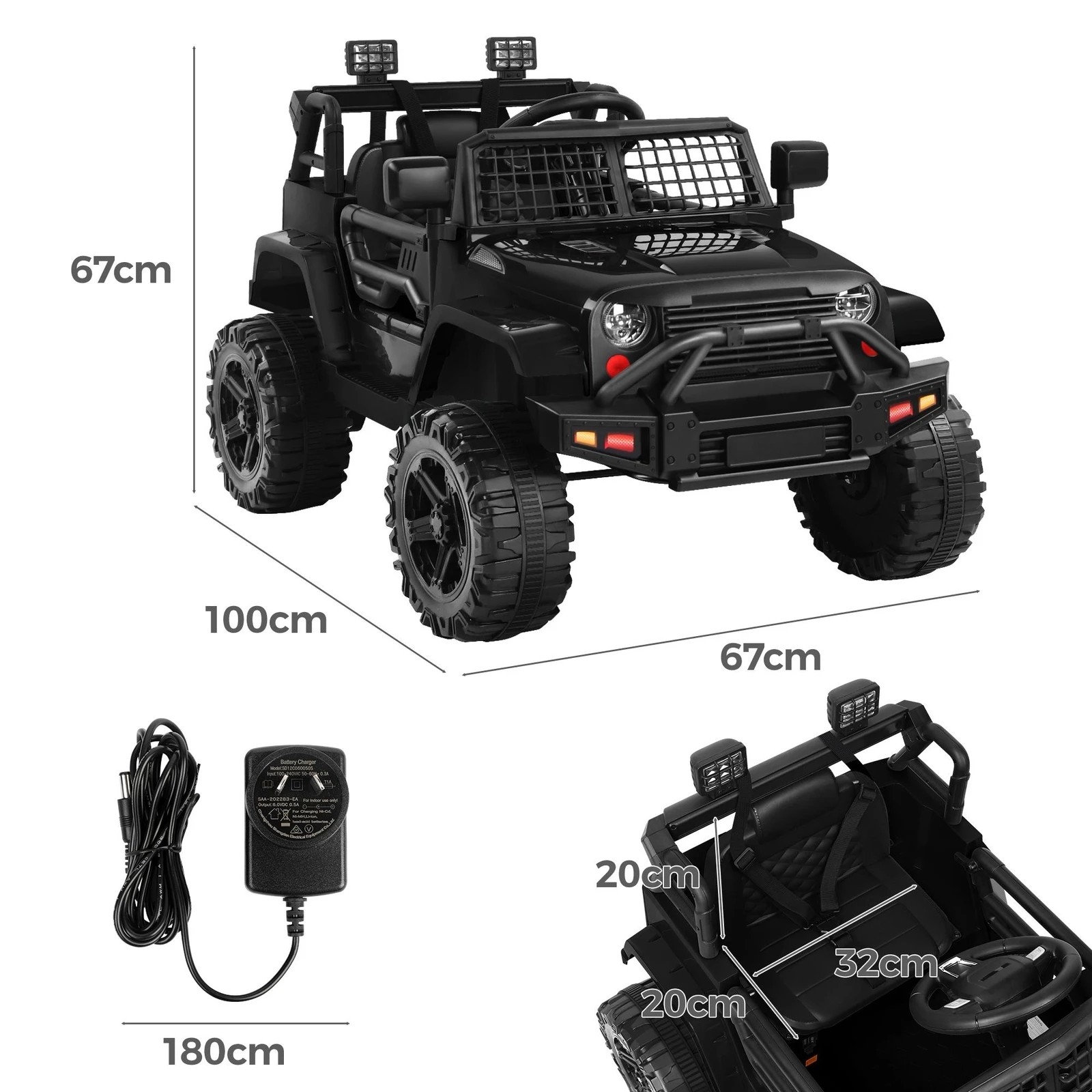 2 Alfordson Kids Ride On Car Toy Jeep Electric 12V 70W Motors R/C LED Lights - Black, 2 of 10