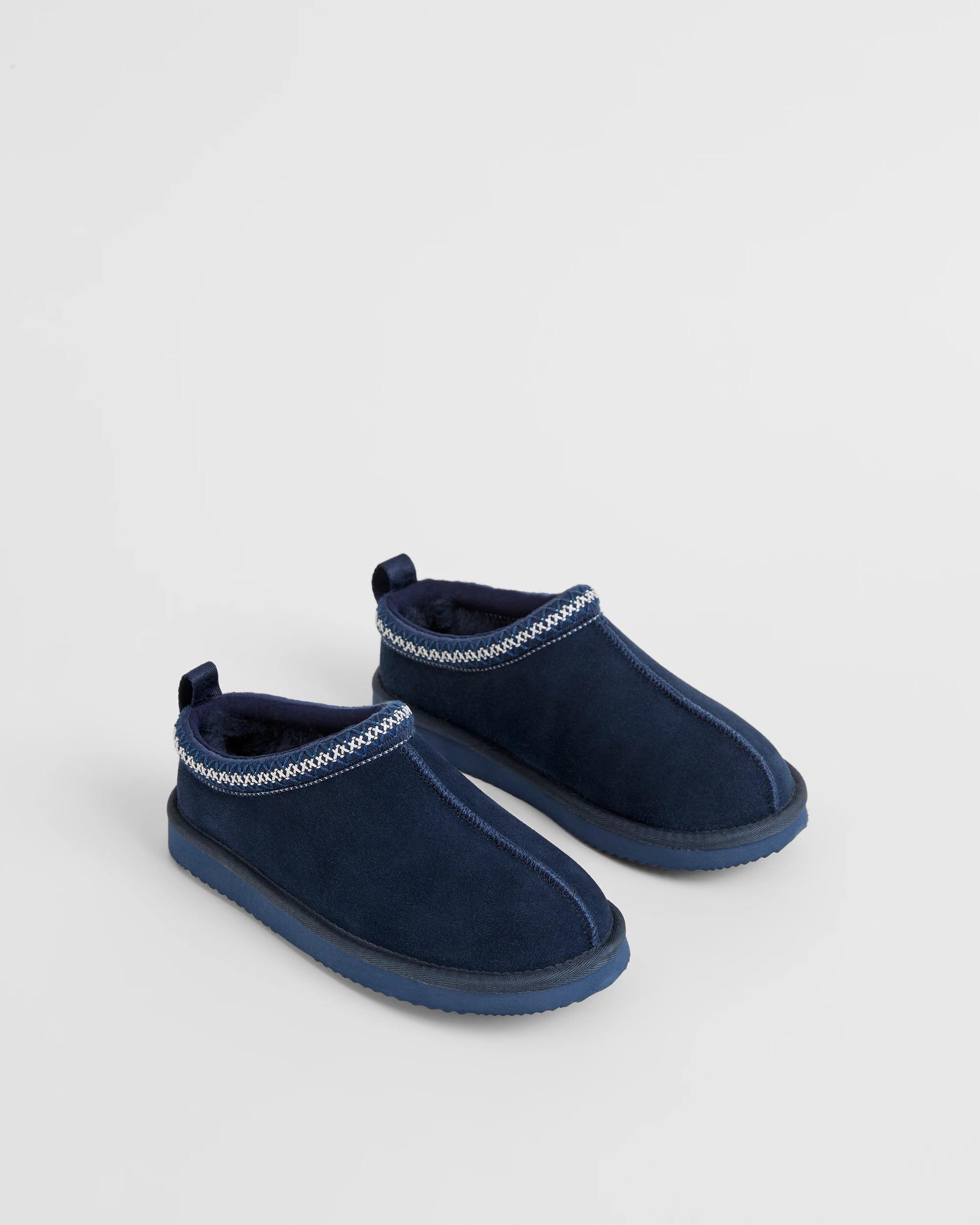 2 Australian Design Ugg Boots and Slippers Australian Design Suede Leather Scuff Slippers NAVY, 2 of 3