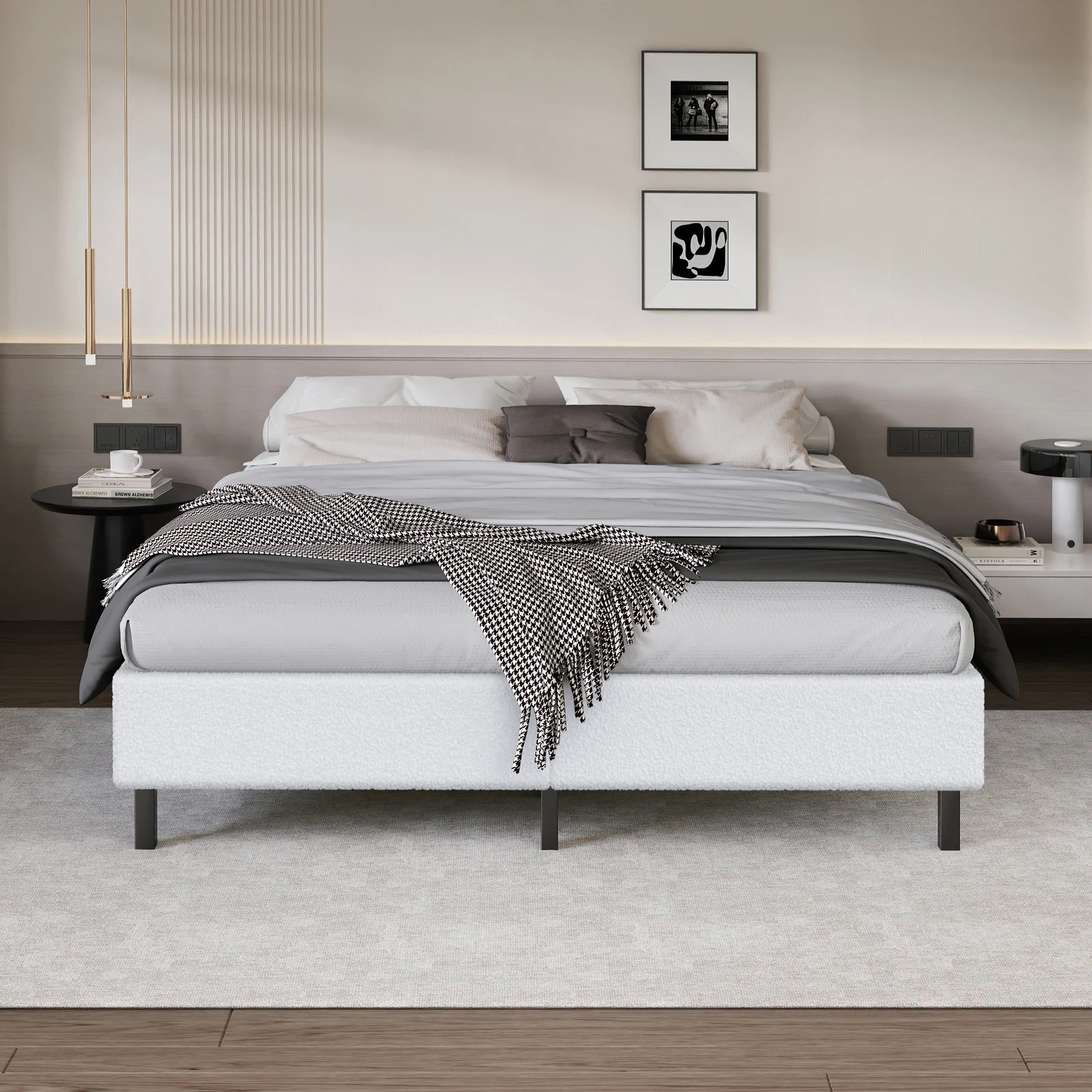 3 Alfordson Bed Frame Queen Size Mattress Base Foundation Boucle Basel - White, 3 of 10