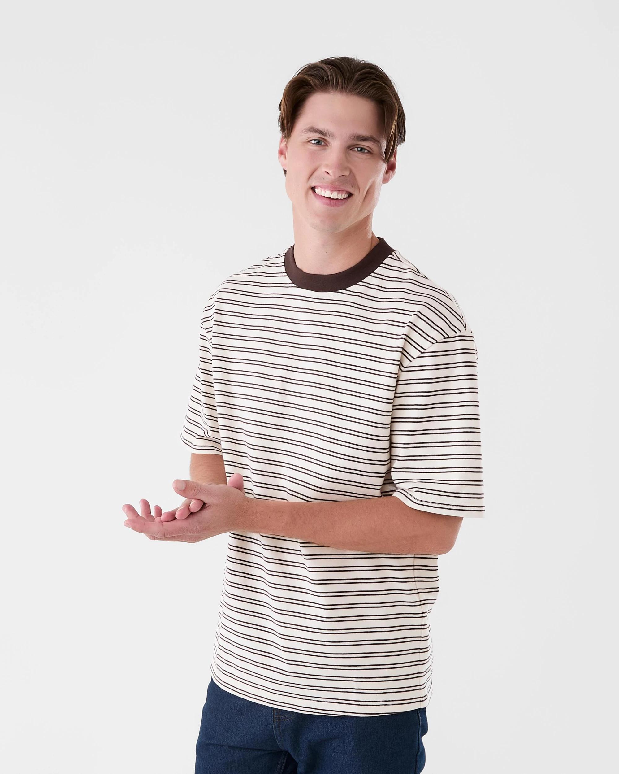 2 Oversized Textured Stripe T-shirt Brn Strpe, 2 of 6