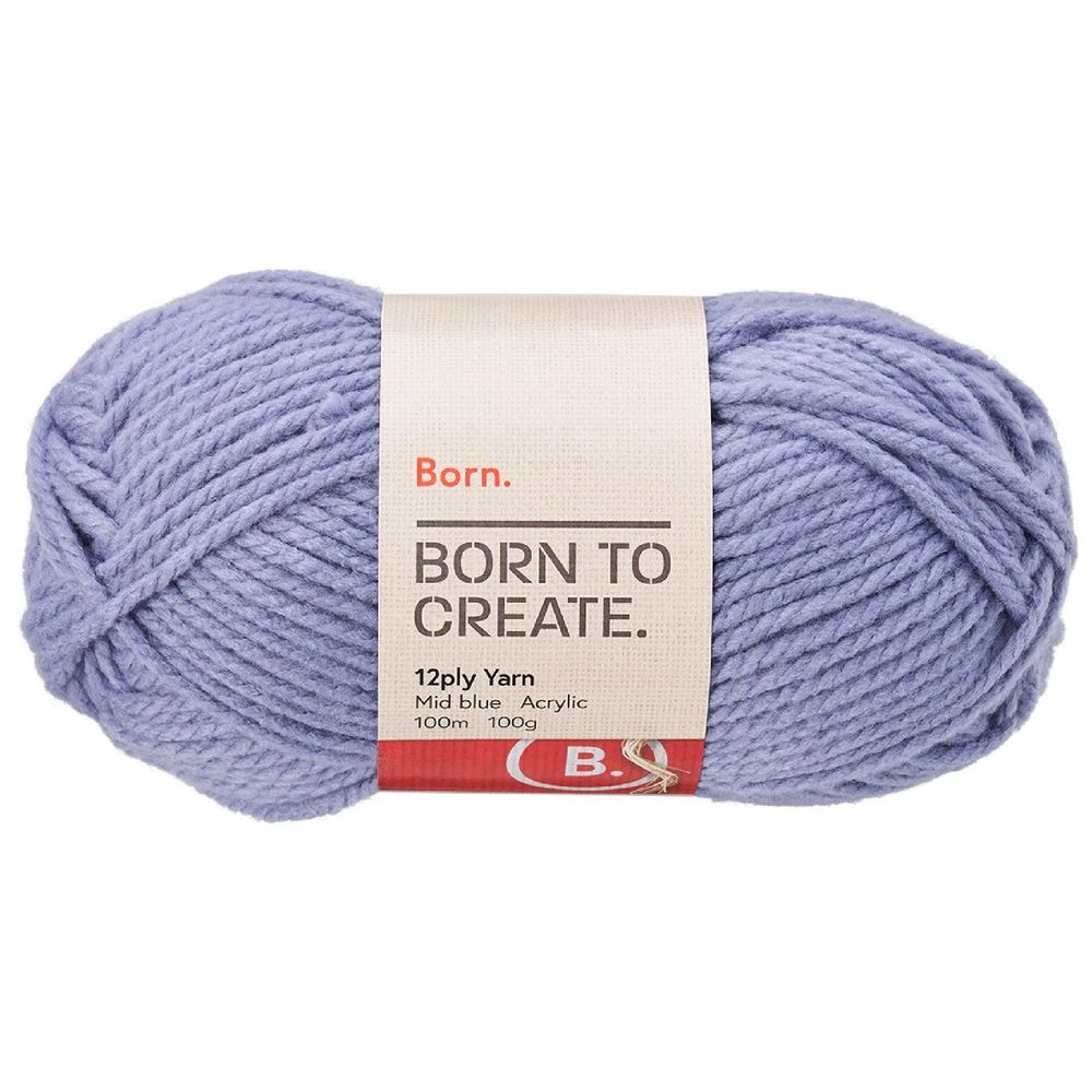 1 Born 12 Ply Yarn 100g Mid Blue, 1 of 3
