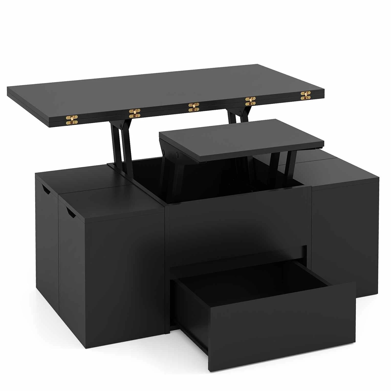 1 Costway Lift Top Coffee Table w/4 Storage Stool 3-in-1 Expandable Center Table, 1 of 4