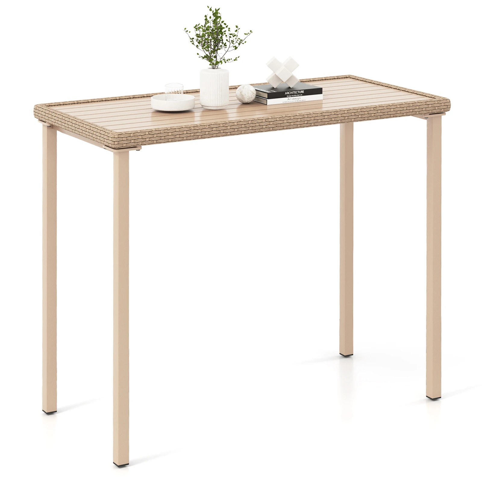 3 Costway Patio PE Rattan Bar Table 120 cm Outdoor Counter Height Dining Table, 3 of 3