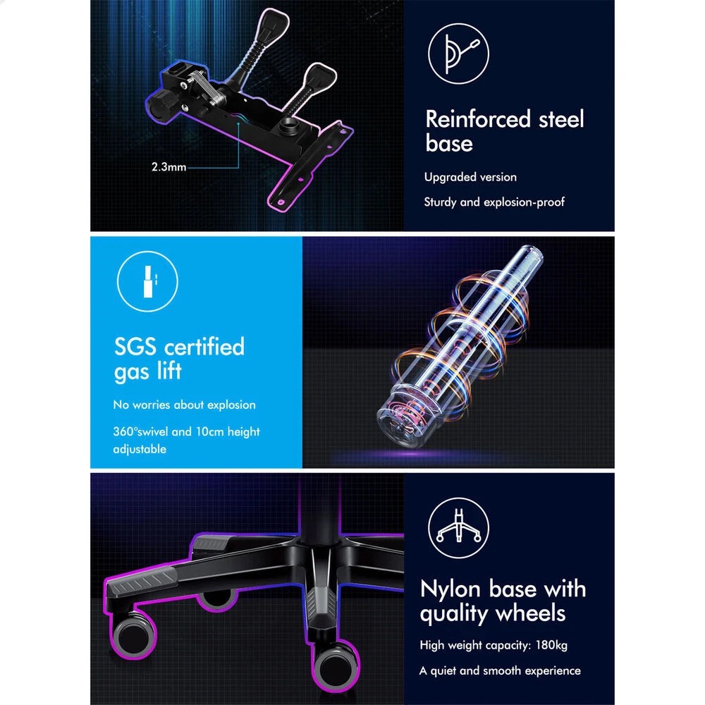 10 Alfordson Gaming Chair Office Racer Large Lumbar Cushion Footrest Seat Leather - Grey, 10 of 10