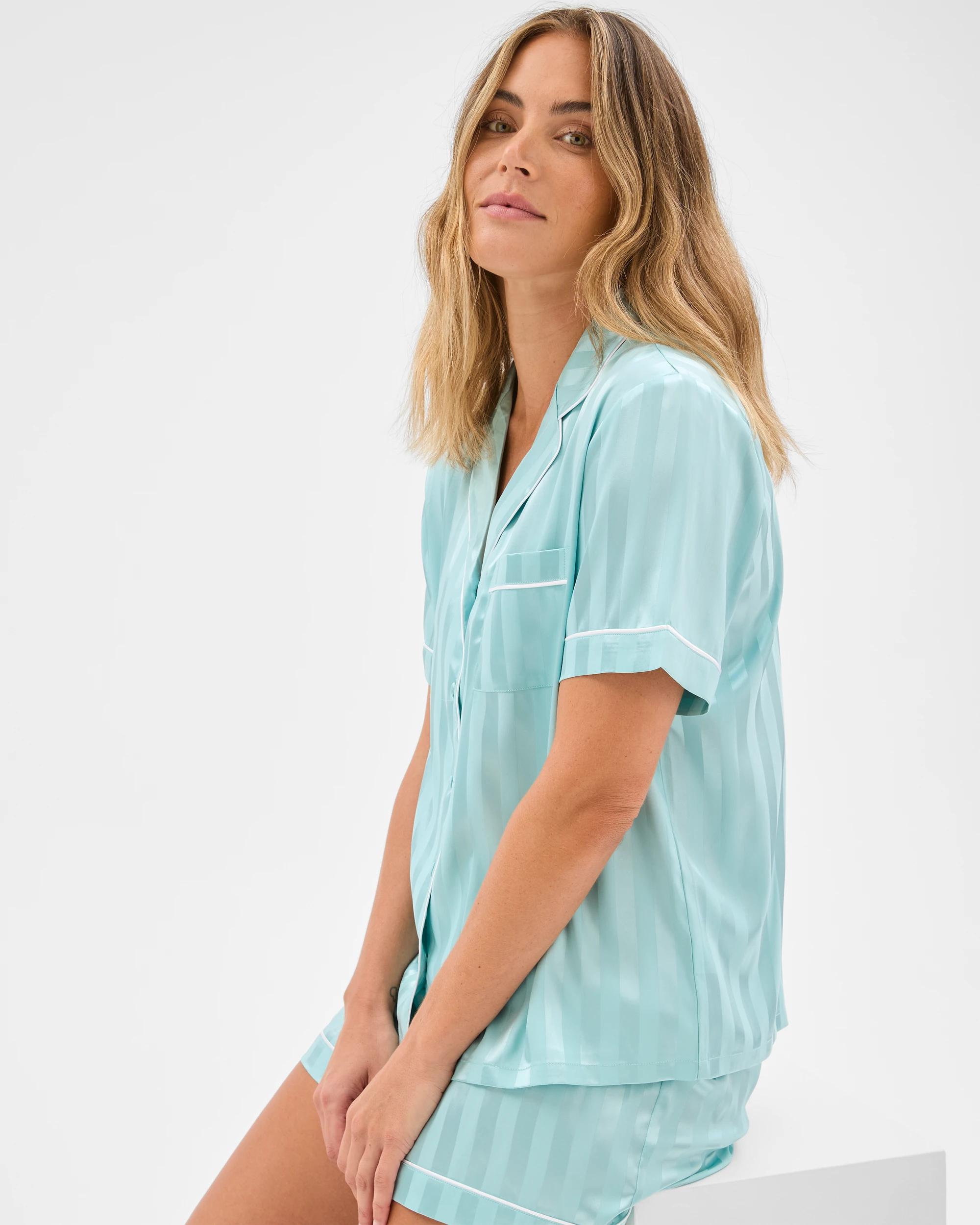 1 Target Stripe Satin Short Pyjama Set AQUA, 1 of 7