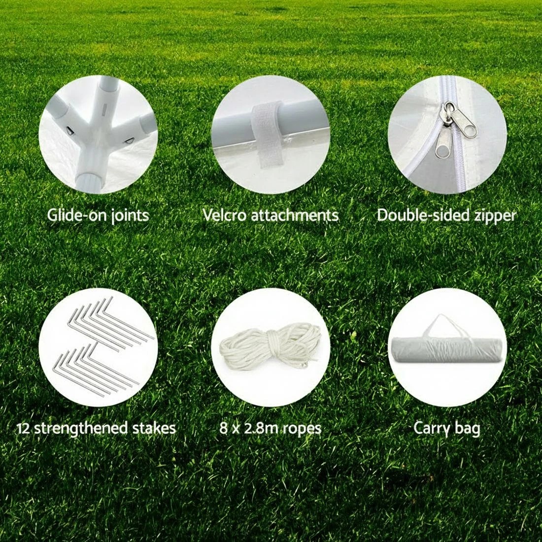 6 Instahut Gazebo 3x9m Marquee Wedding Party Tent Outdoor Camping Side Wall Canopy 8 Panel - White, 6 of 6