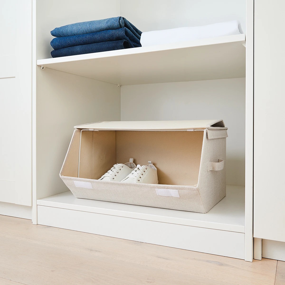 1 Stackable Linen Look Box - Beige, 1 of 9