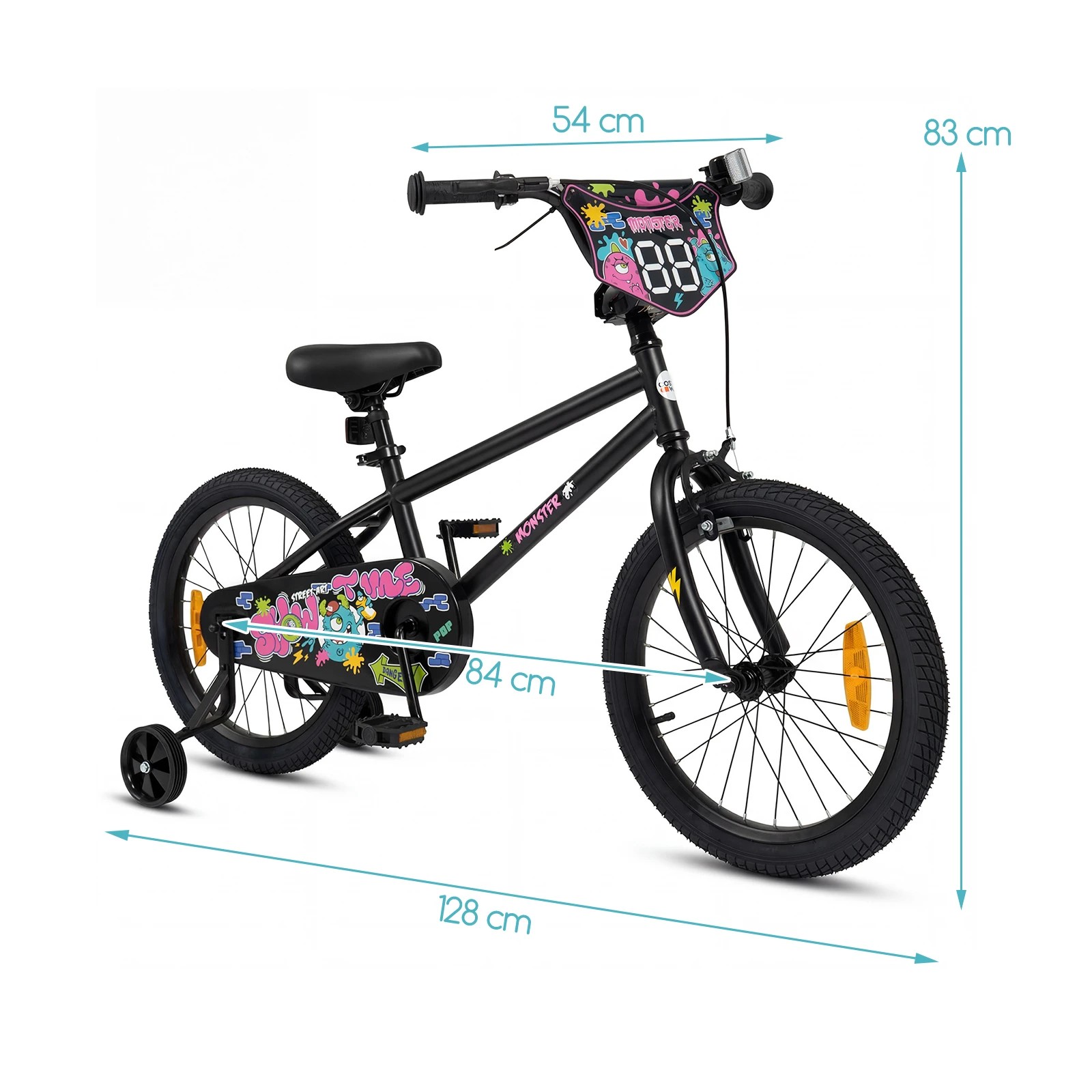 3 Costway 45cm Bike Adjustable Bicycle w/Training Wheels Handbrake Coaster Brake Reflectors - Black, 3 of 3