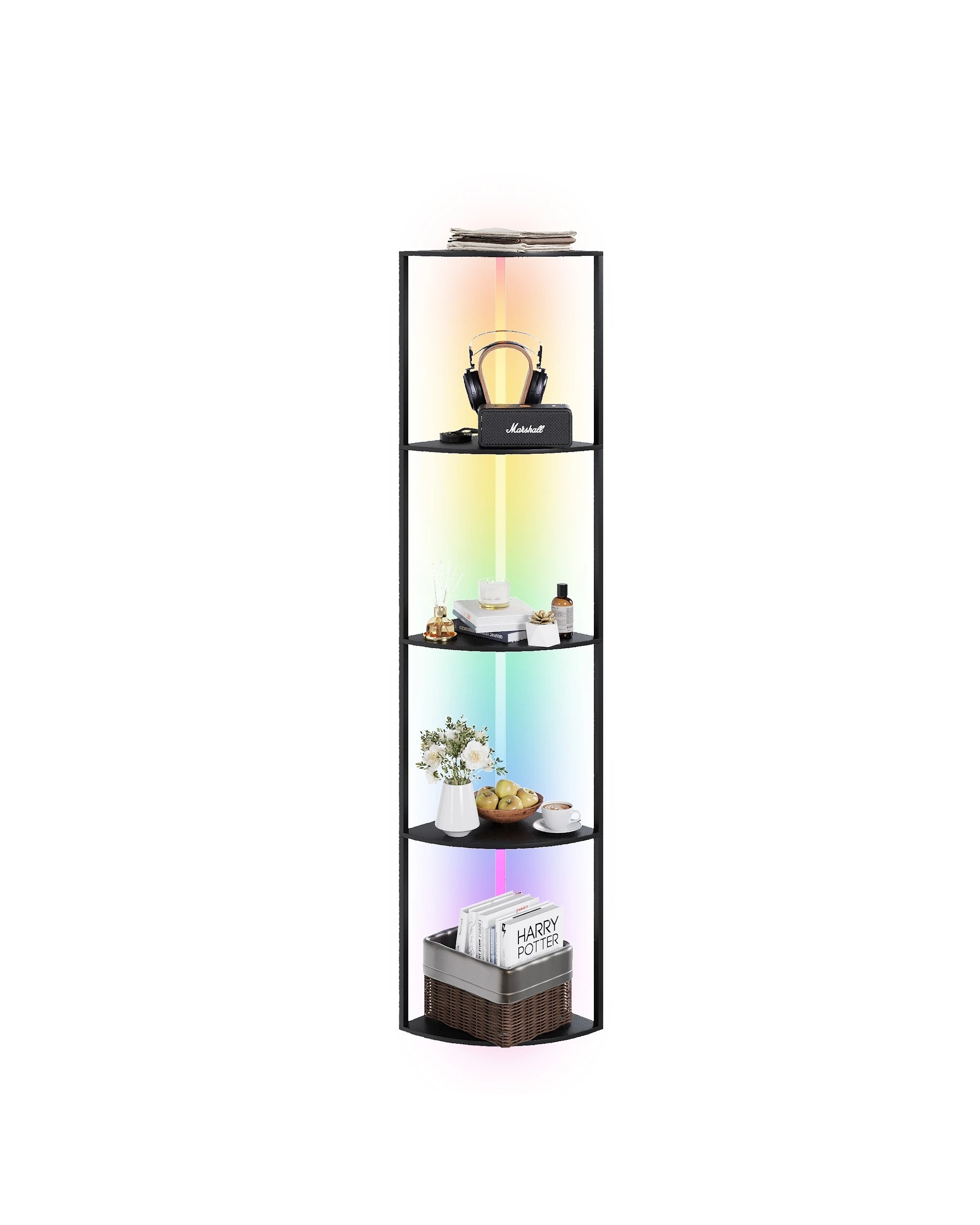 5 Advwin 5 Tier LED Corner Bookshelf 162.5 cm Standing Storage Display Shelf - Black, 5 of 10