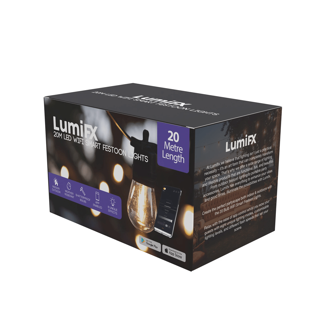 2 LumiFx 20 Bulb Wifi Smart Outdoor Festoon Lights - White, 2 of 4
