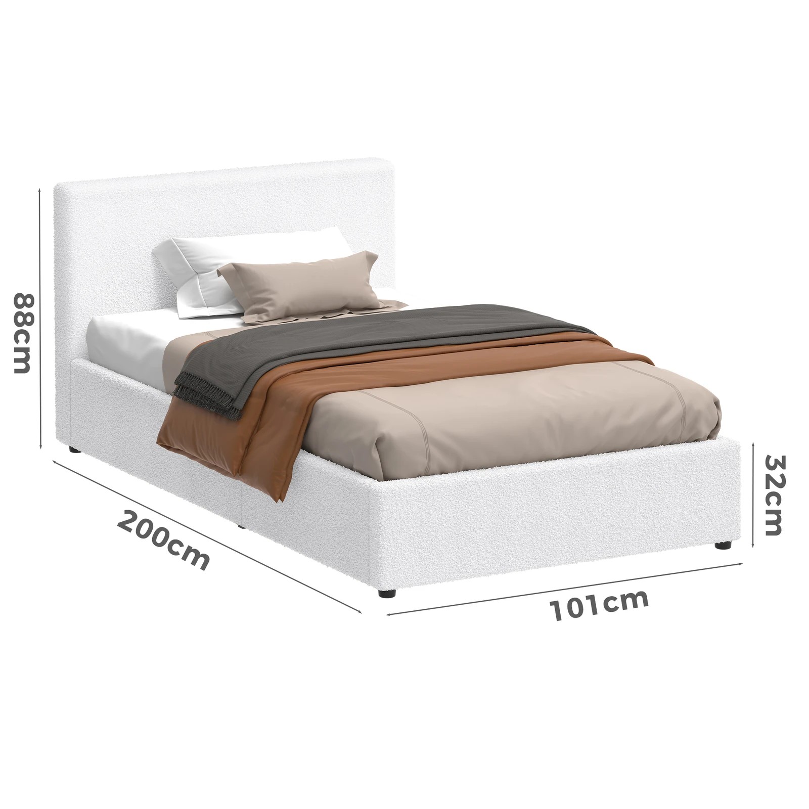 8 Alfordson Bed Frame Single Size Gas Lift Storage Base Boucle Tricia - White, 8 of 10