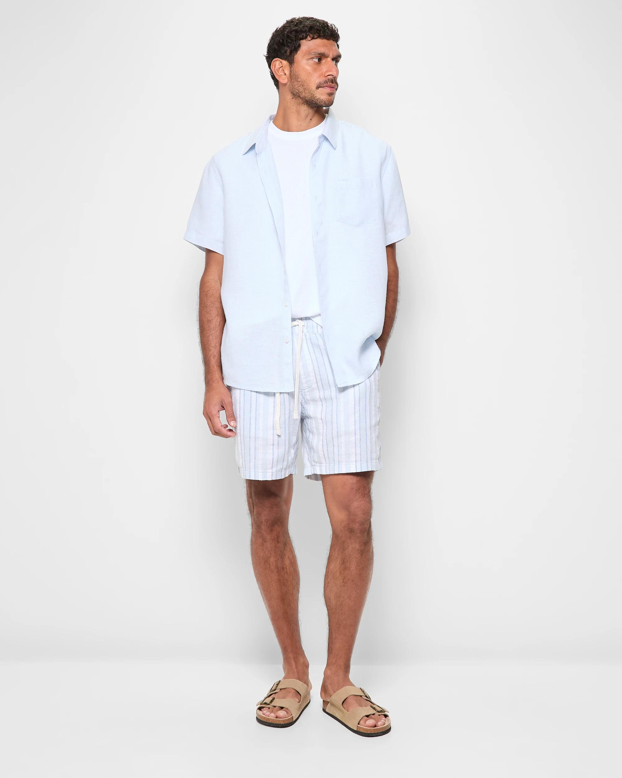 2 Target European Linen Short Sleeve Shirt MICROSTRIPE LIGHT BLUE, 2 of 5