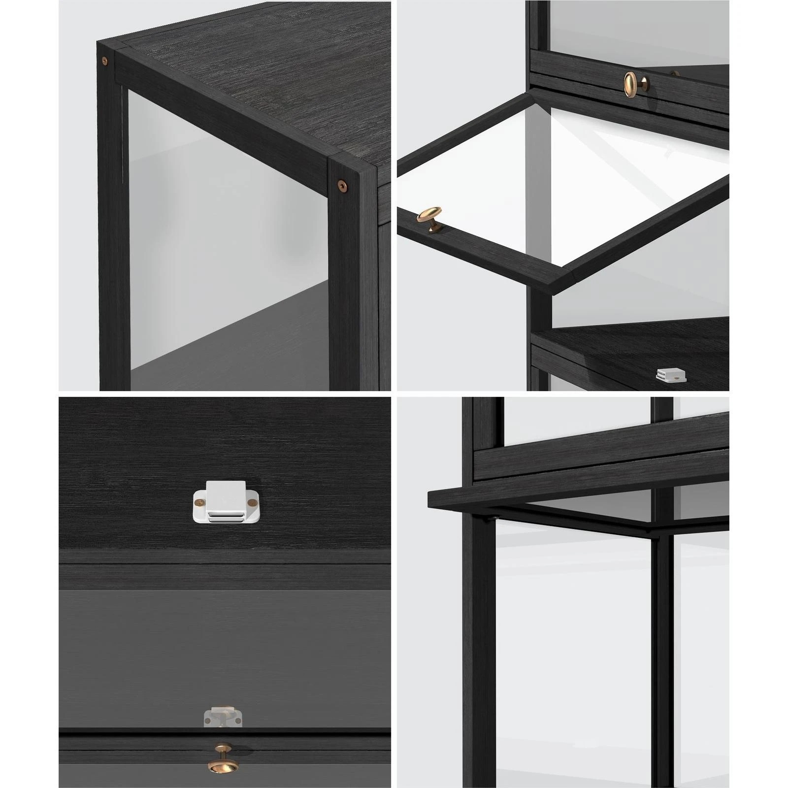 4 Oikiture Display Cabinet Storage 3-tier Shelves Clear Bookcase Stand Rack
 - Black, 4 of 9