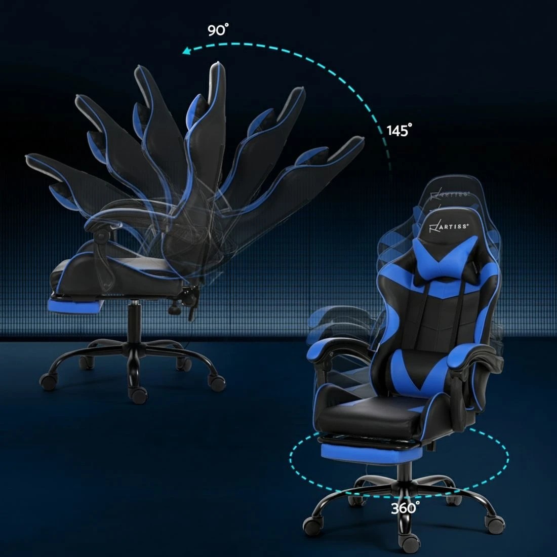 4 Artiss 2 Point Massage Gaming Office Chair Footrest - Multi, 4 of 5