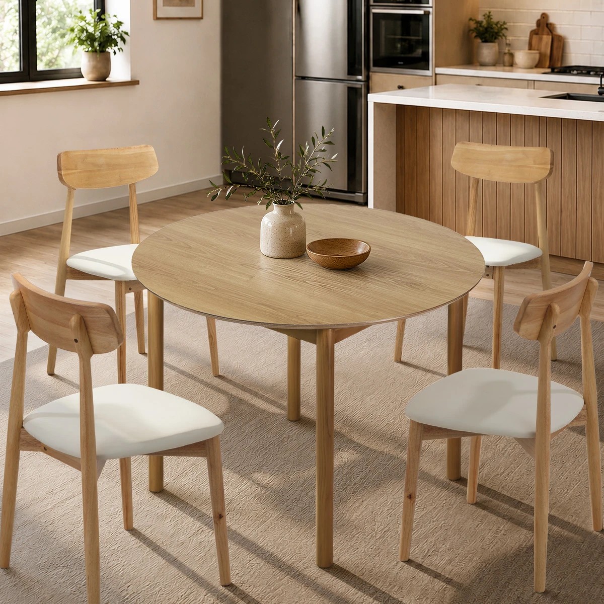 6 Oikiture Wooden Dining Table 100cm Round Table 4 Seater Pine Wood Legs - Natural, 6 of 9