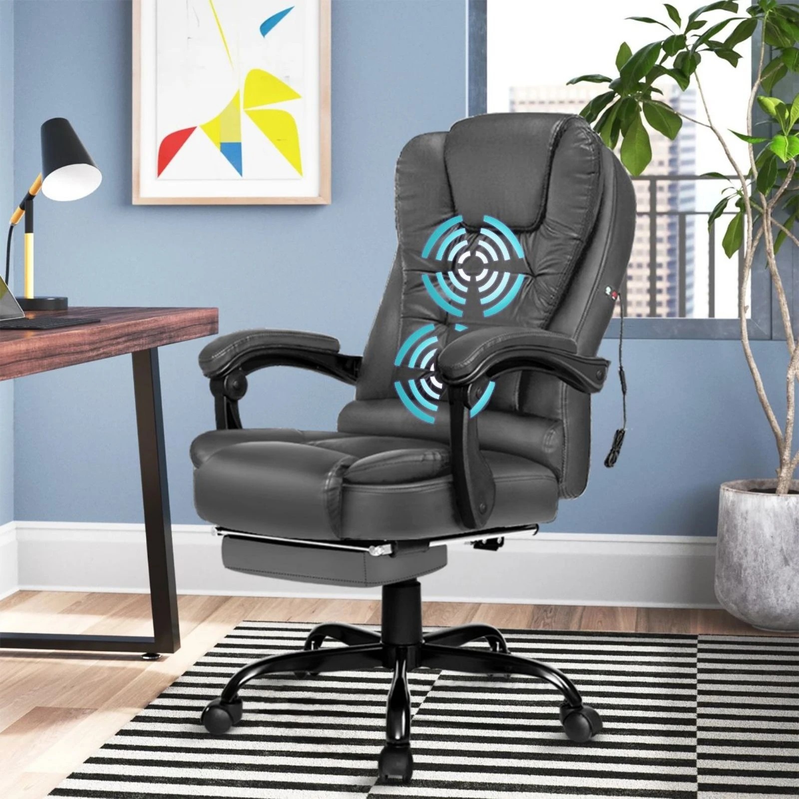 2 Alfordson Massage Office Chair FOOTREST Executive Gaming Racing Seat PU Leather - Grey, 2 of 10