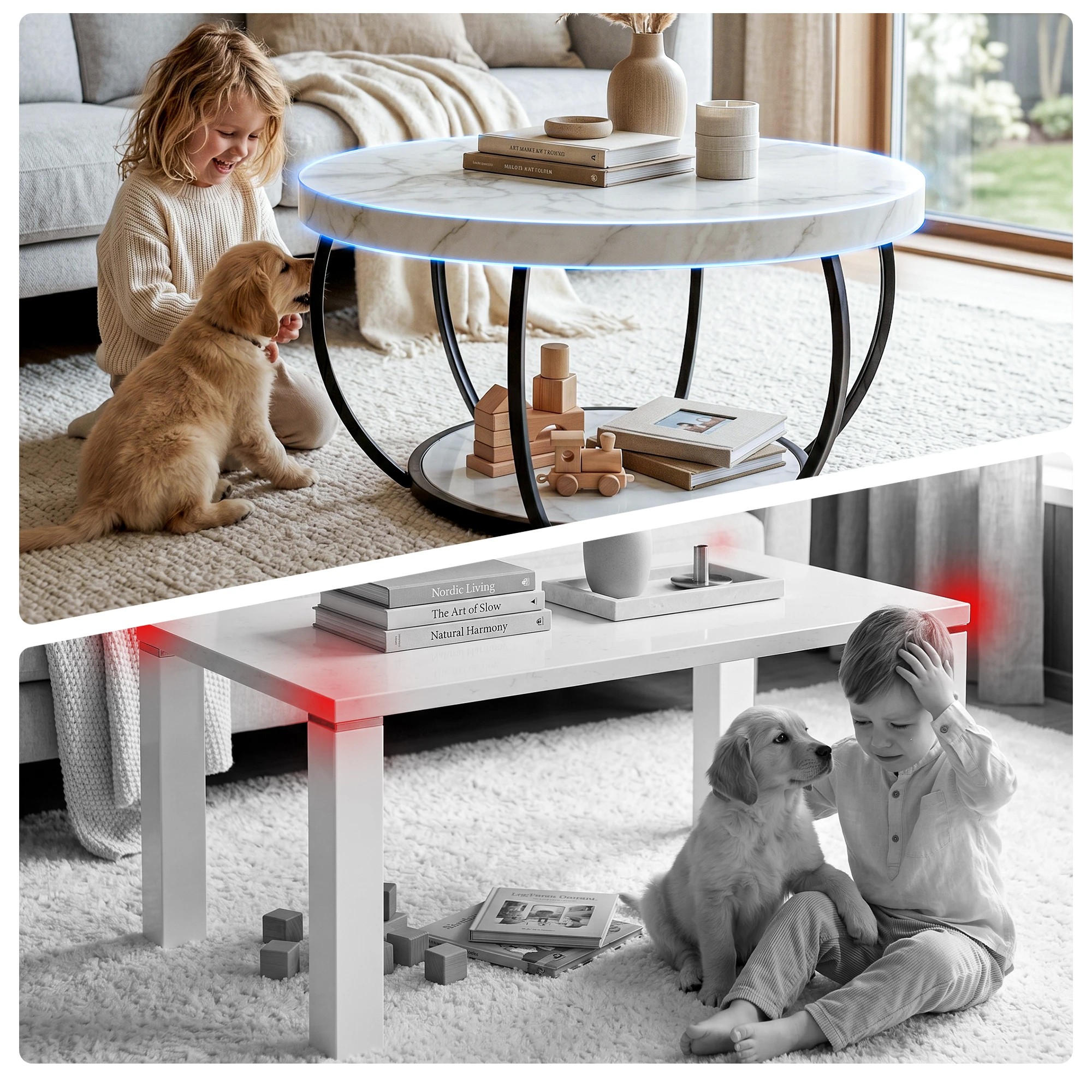 6 Artiss Coffee Table 2-Tier Marble Finish Round Sofa Side Table 80CM - Multi, 6 of 7