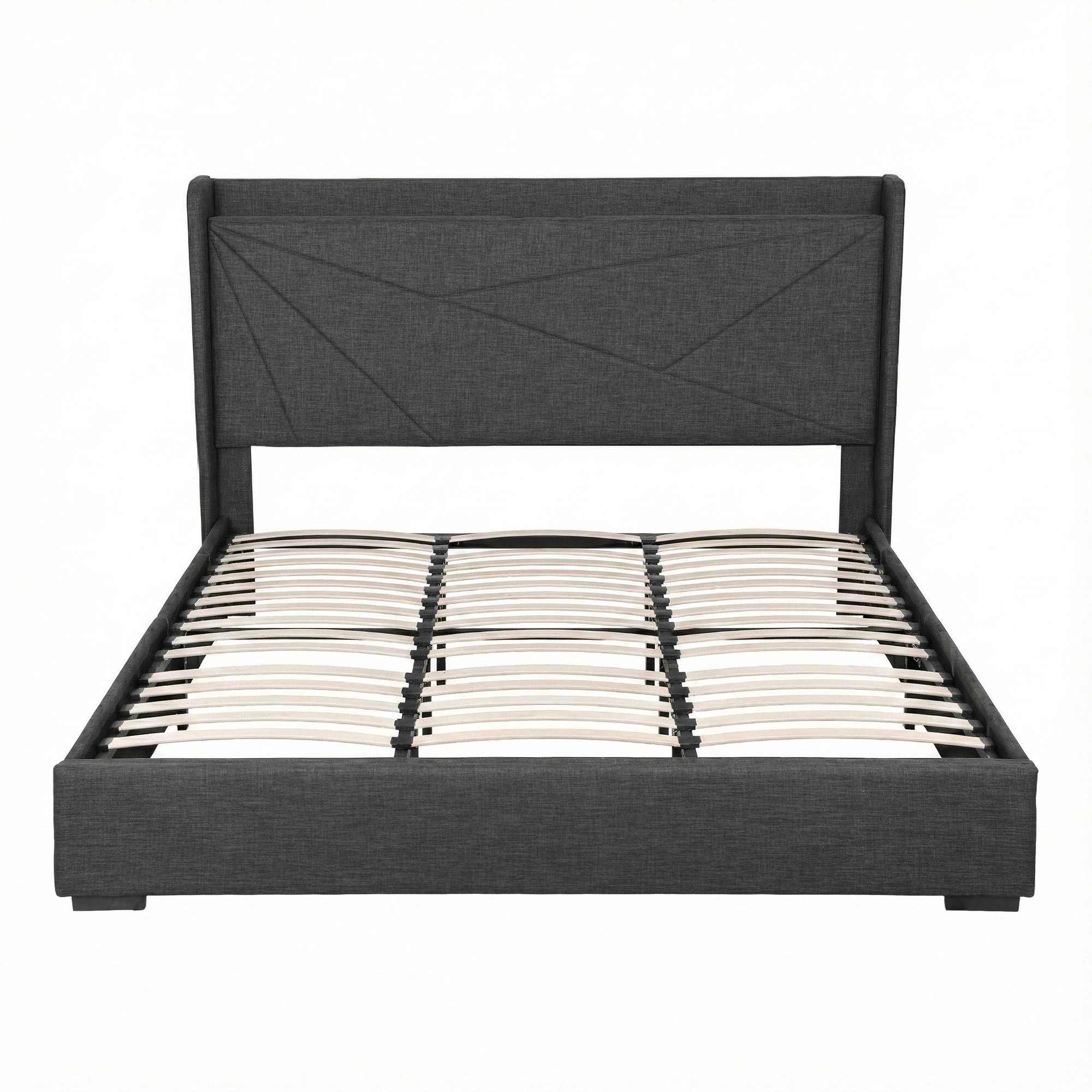 1 Artiss King Bed Frame Gas Lift Storage Bed with Charging Ports Upholstered Geometric Headboard - Black, 1 of 7