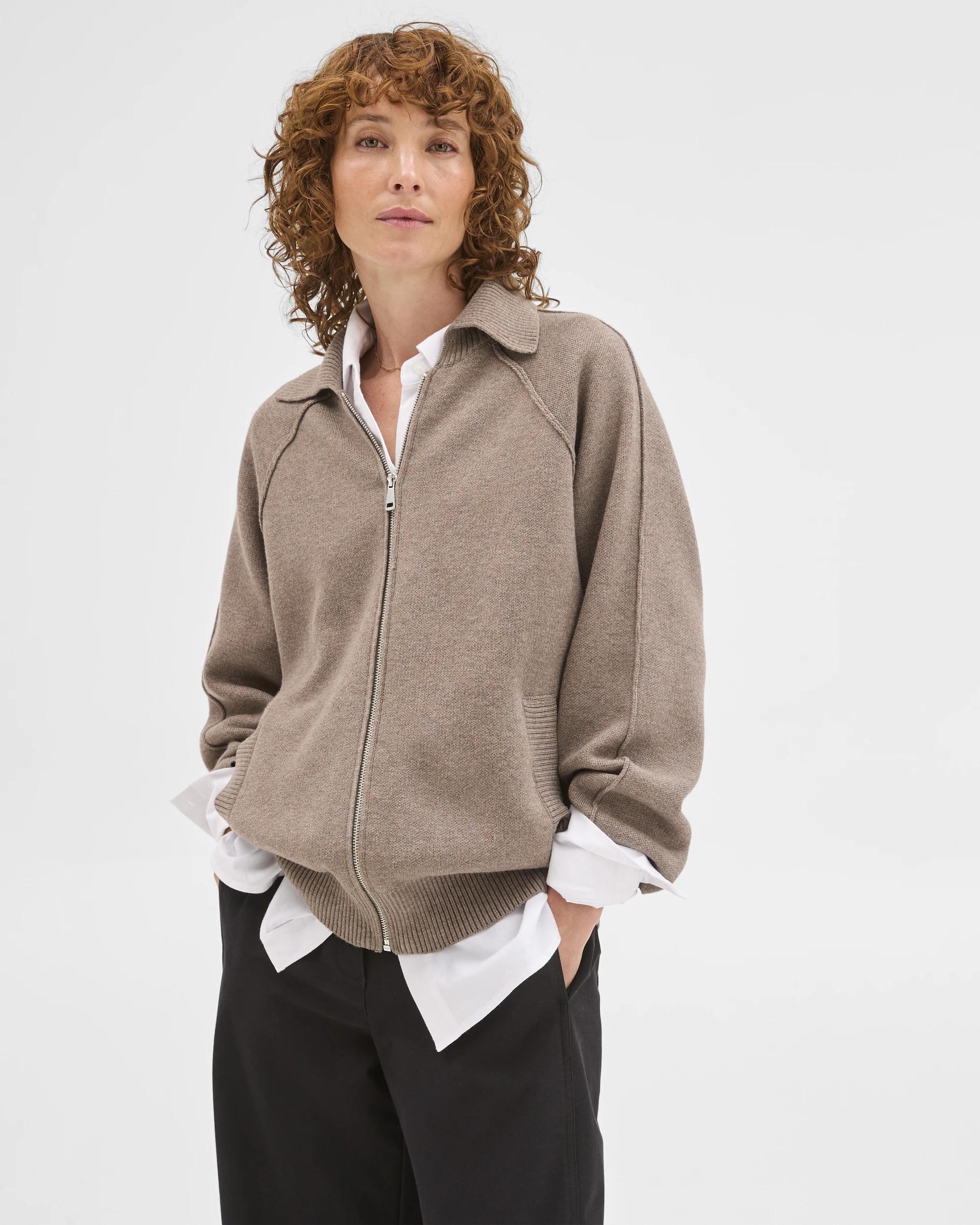 4 Target Woman Zip Through Knit Bomber Cardigan TAUPE MARLE, 4 of 7