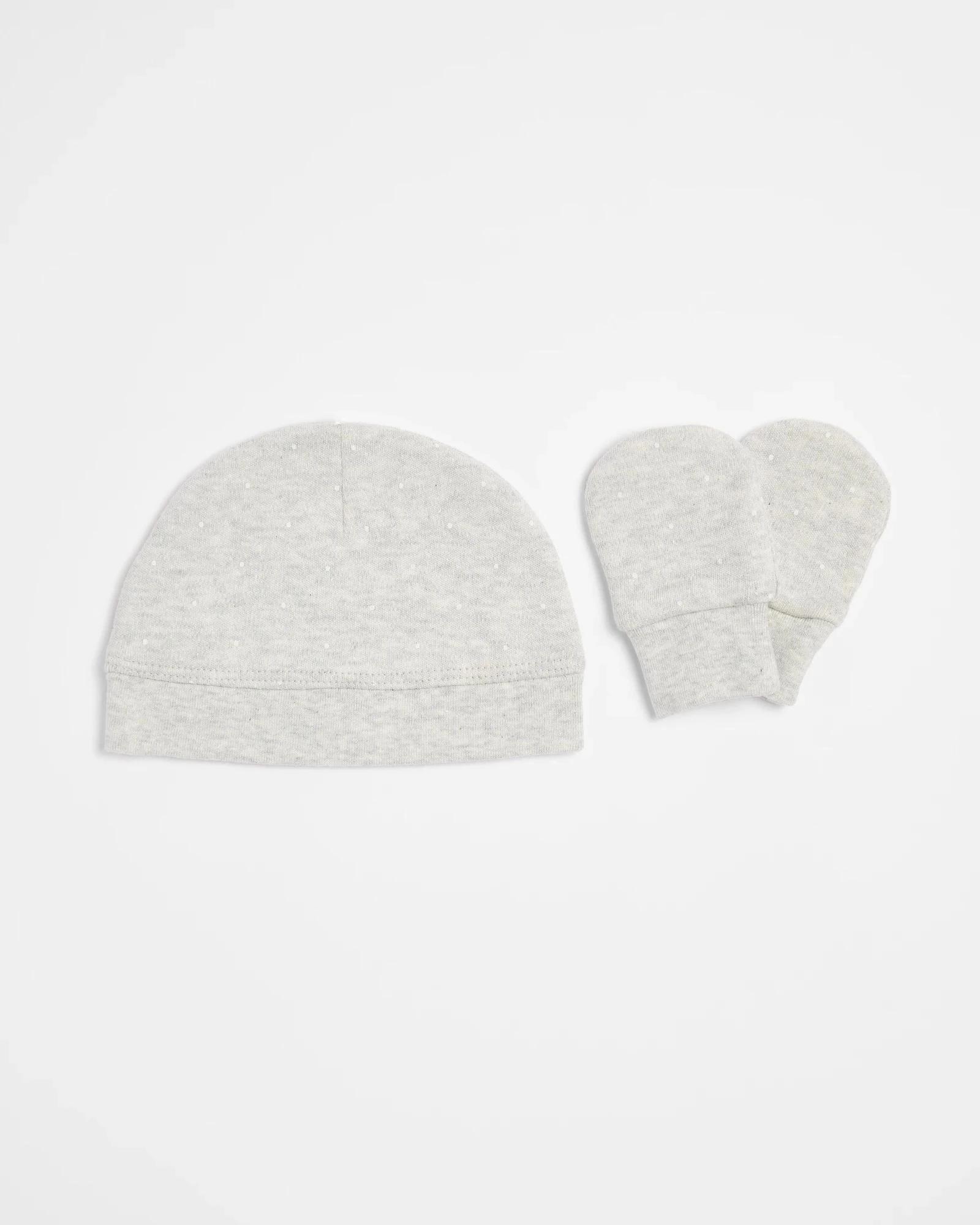 1 Target Baby Baby Organic Cotton Unisex Beanie & Mitten Set GREY MARLE SPOT, 1 of 2
