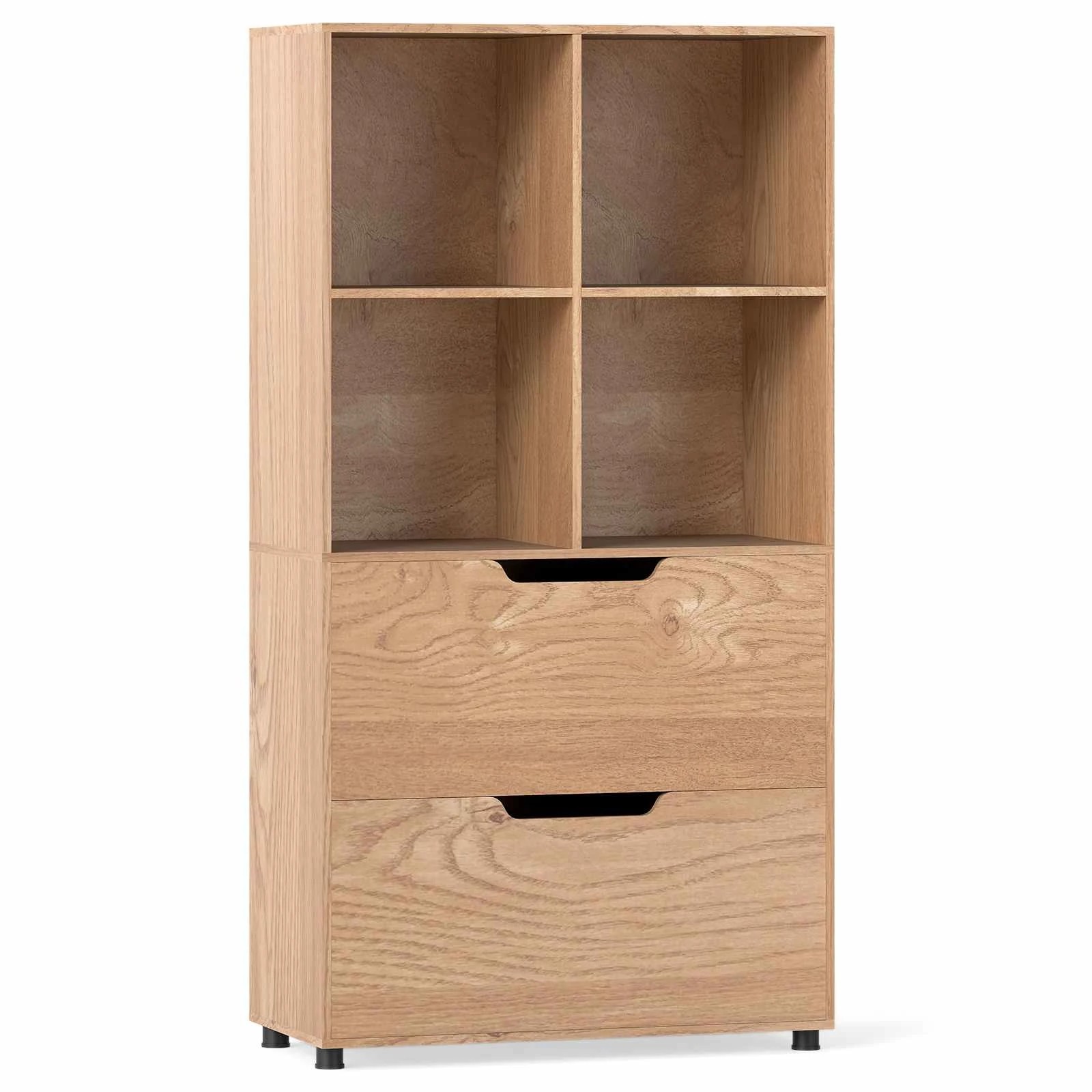 1 Costway 4 Cube 5-Tier Bookcase w/2 Drawers Display Rack Bookshelf Storage Organizer - Natural, 1 of 4