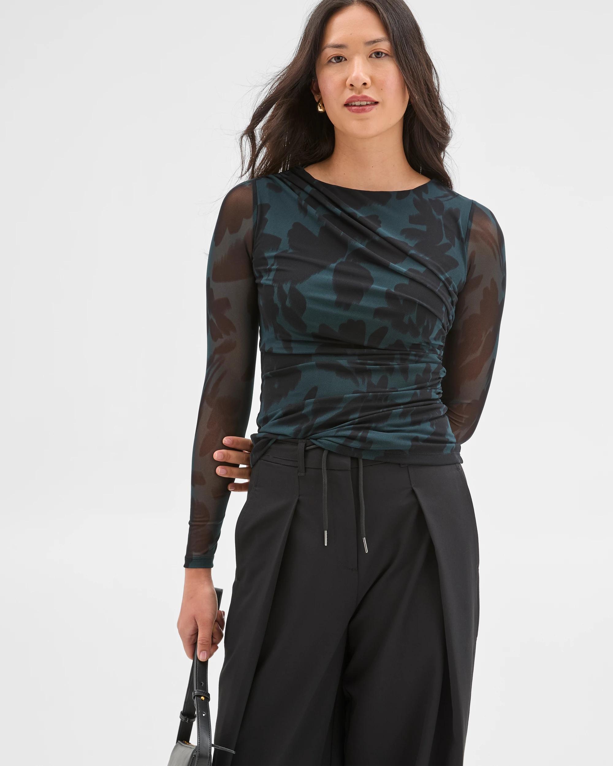 1 Preview Long Sleeve Mesh Top FLORAL BLUR, 1 of 7