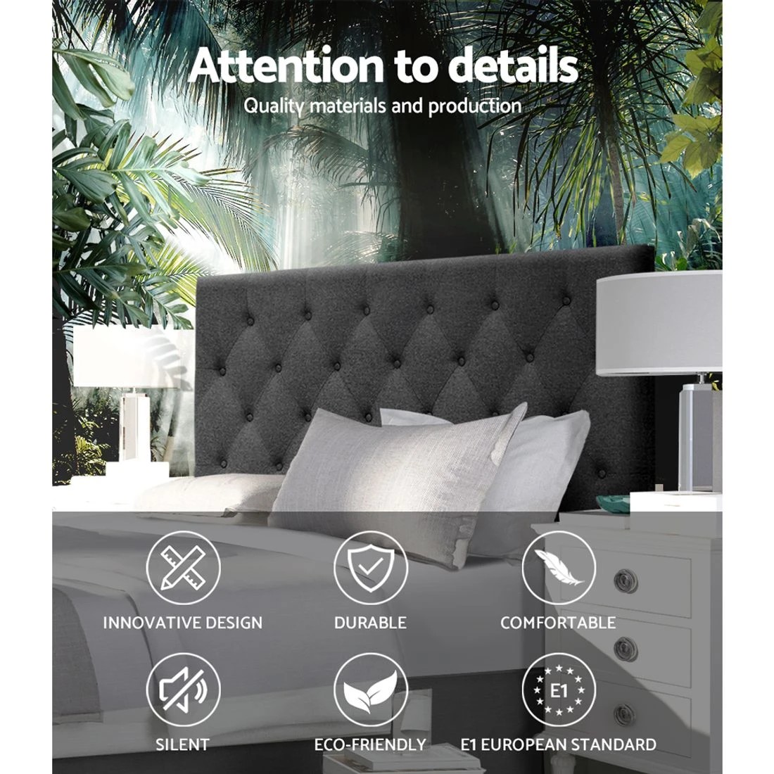 5 Artiss Bed Head Headboard Double Size Fabric - CAPPI Charcoal - Charcoal, 5 of 7